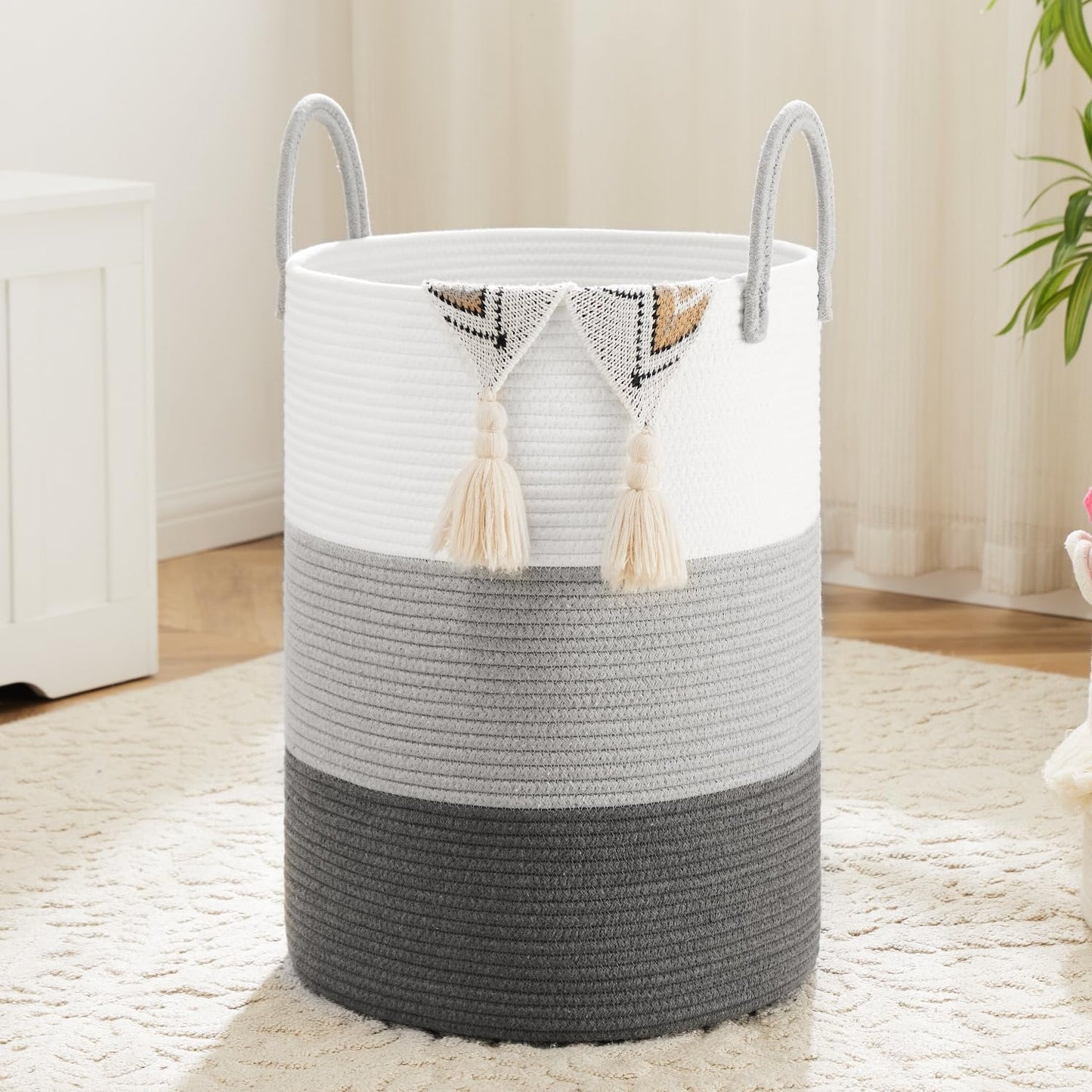 Laundry Basket,Woven Cotton Rope Laundry Hamper,80L for Decorative Storage of Dirty Clothes,Toys and Blankets in Bathroom,Bedroom and Living Room
