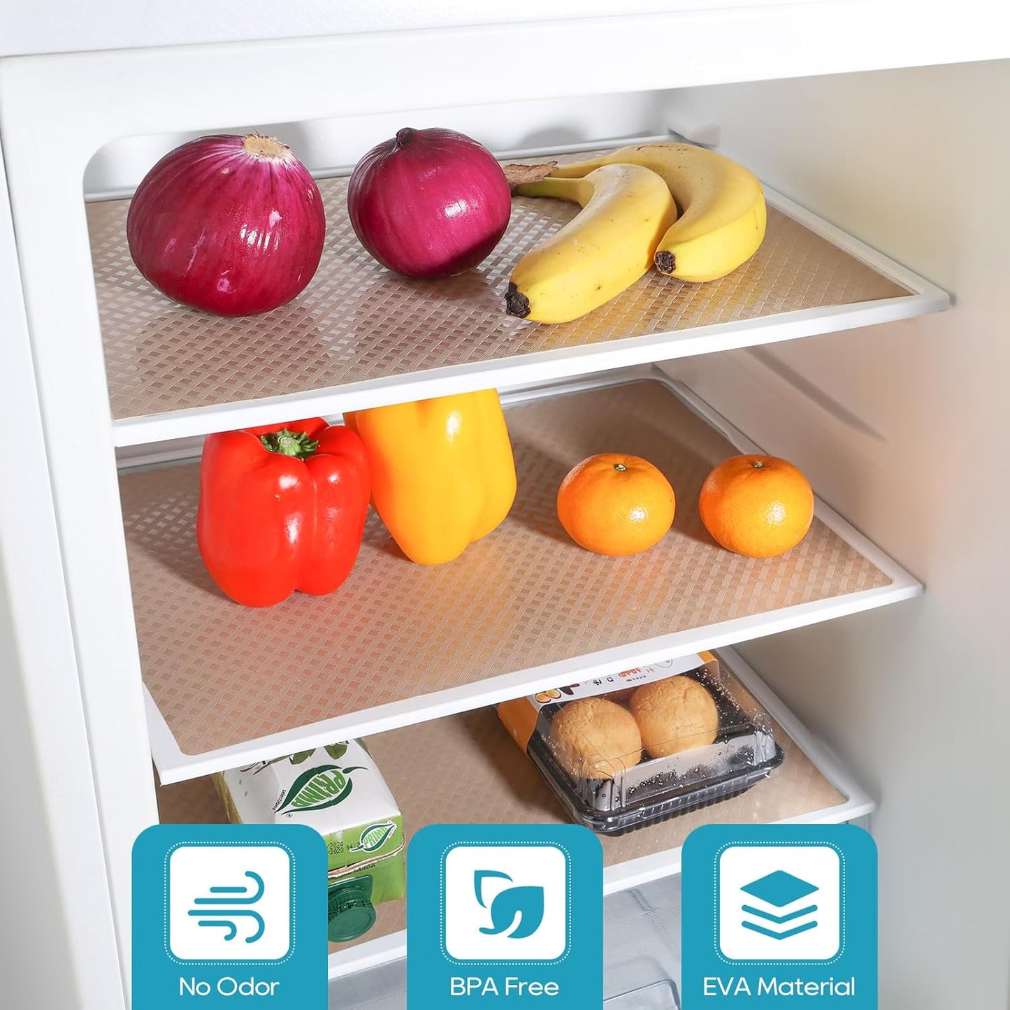 Beige Shelf Liners for Kitchen Cabinets Refrigerator Liners Waterproof & Oil-Proof Kitchen Cupboard Liner Drawer Mats EVA Material Non Adhesive Fridge Liner for Shelves 11.8 x 393.7 Inches