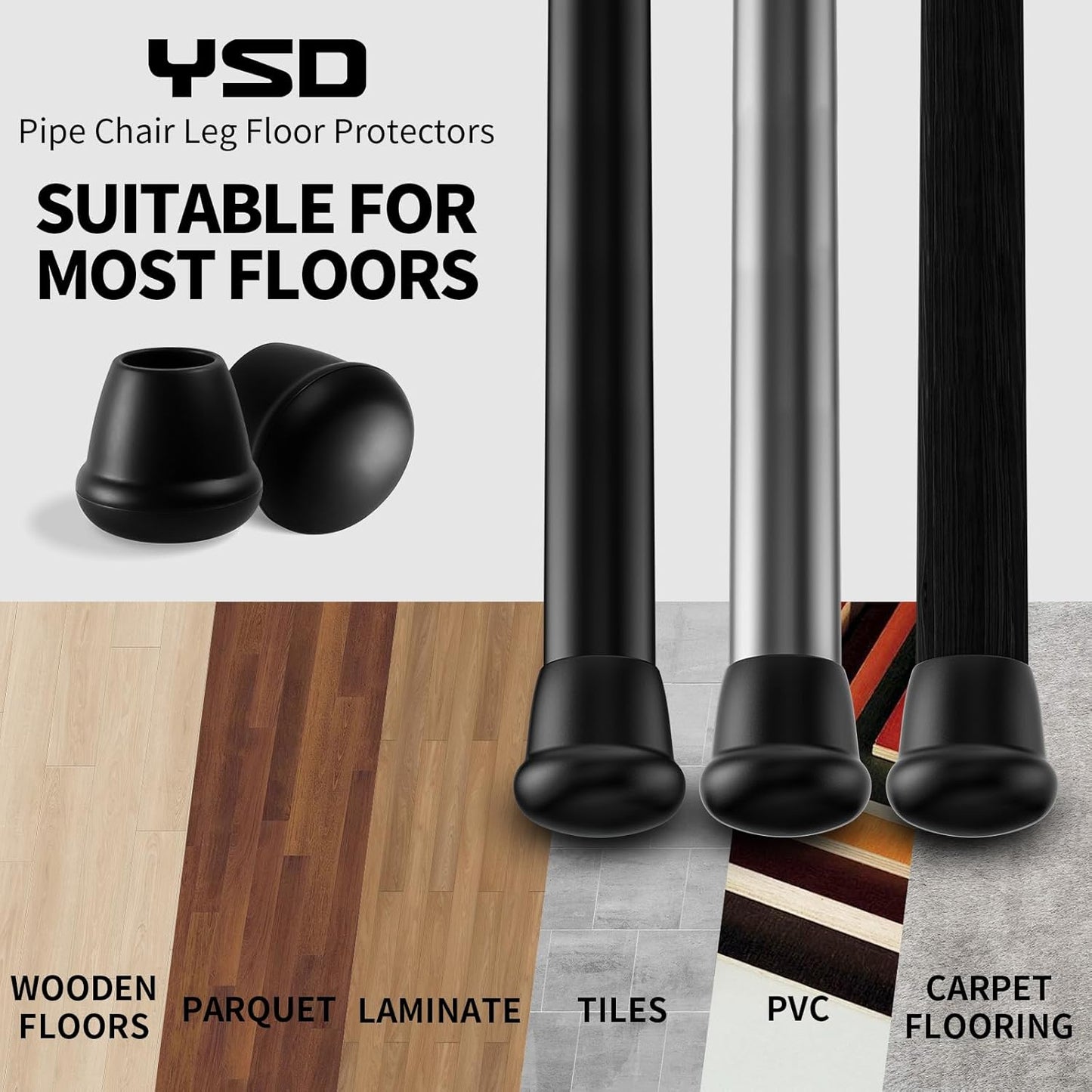 0.75 Inch Heavy Duty Rubber Chair Leg Caps - 24 PCS Non-Slip Furniture Floor Protectors with Metal Inserts for Wood, Tile, Carpet - Fits Chairs,Stools,Bar Stools