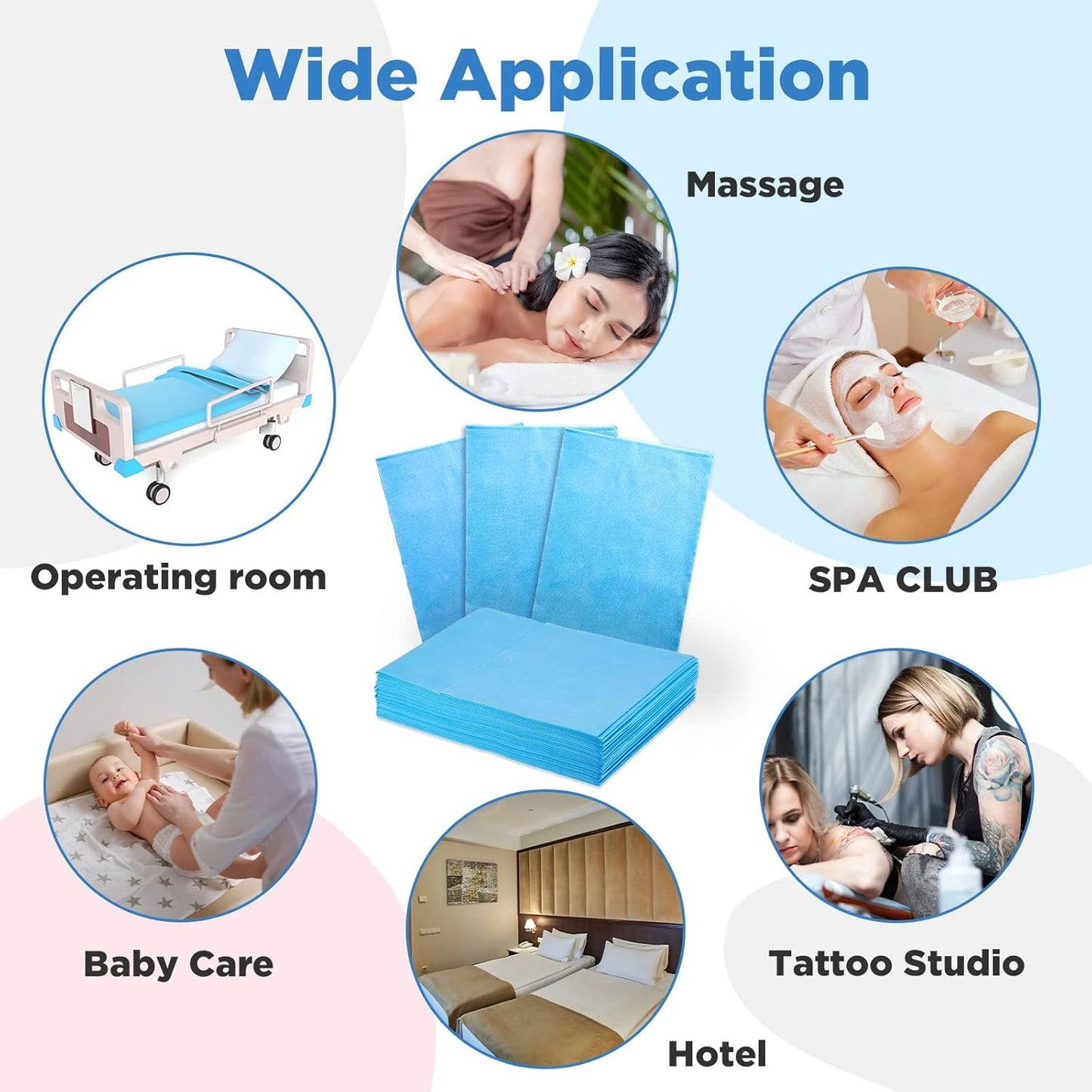 Tegeme 150 Pieces Disposable Massage Table Sheets 31" x 70" Waterproof Bed Sheets Non Woven Bed Cover for Massage Table Beauty Salons Tatto Spa Hotels(Blue)