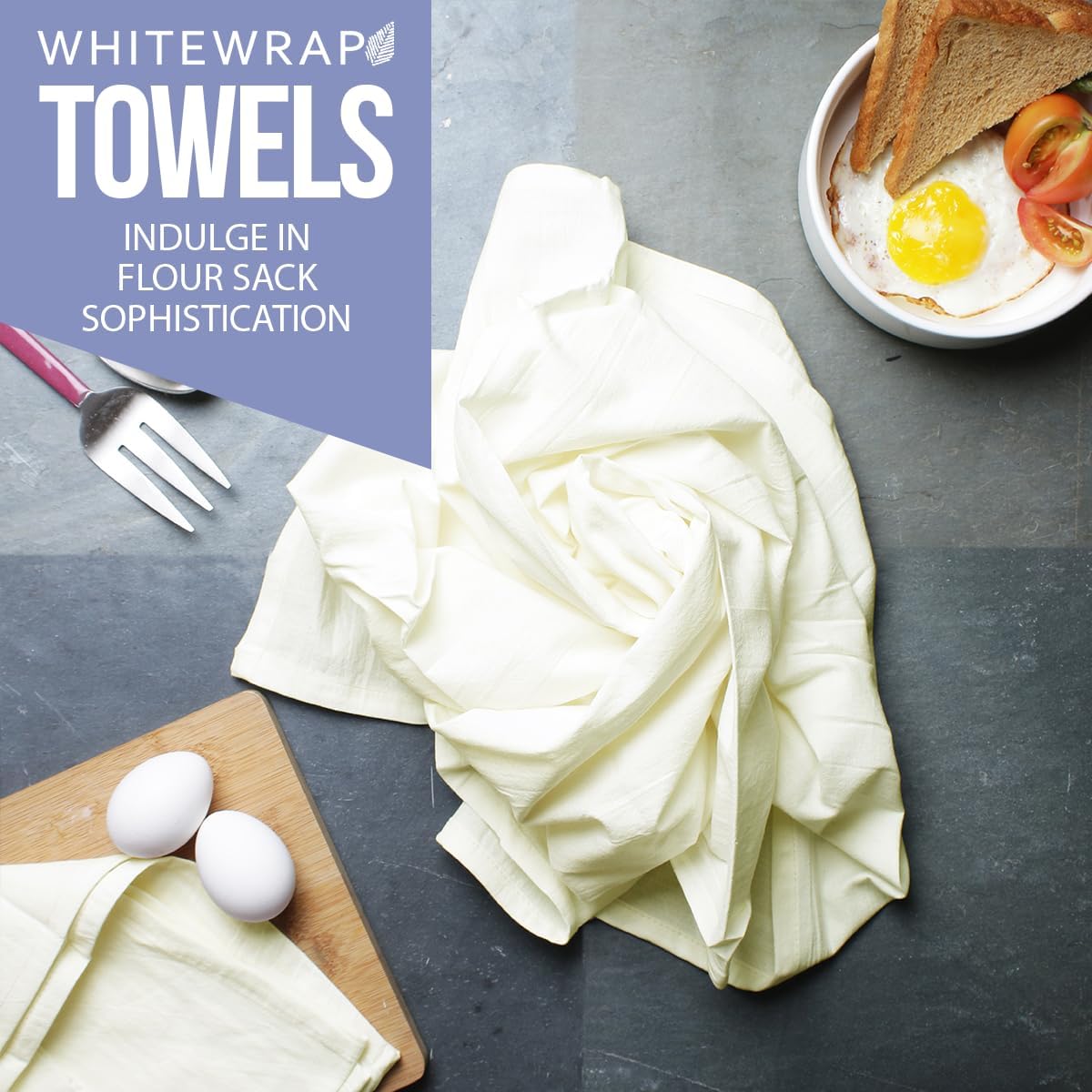 WHITEWRAP Flour Sack Towels| Tea Towel for Crafts| Kitchen Dish Cotton Blank Towel for Embroidery|Baking Bread Proofing Linen Cover| Thick Absorbent Quick Dry| 24 Pack 28"x28" Natural