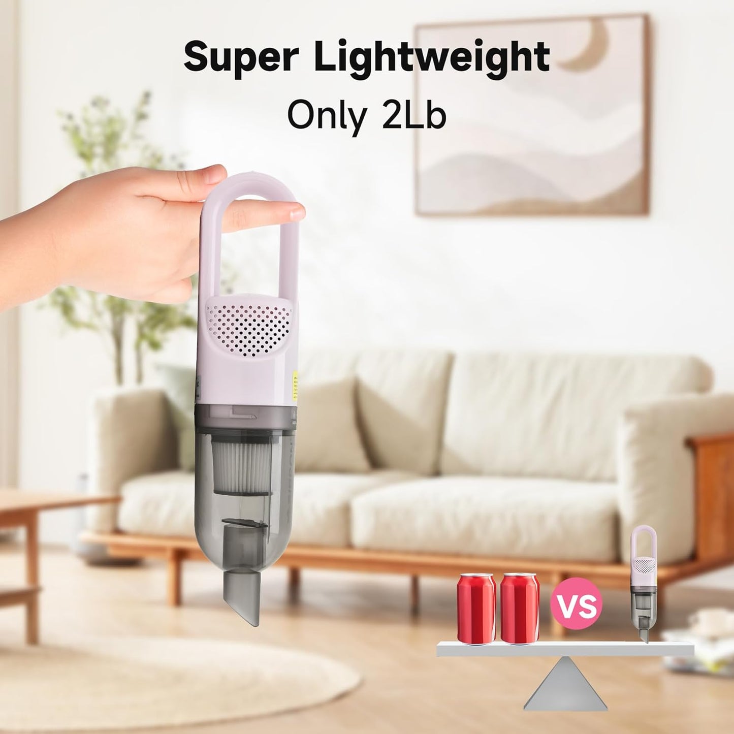 Handheld Vacuum Cleaner,Ultra-Lightweight Mini Portable Vacuums for Home, 6 in 1 Stick Vac Cleaners for Car,Pet Hair(White Cordless)
