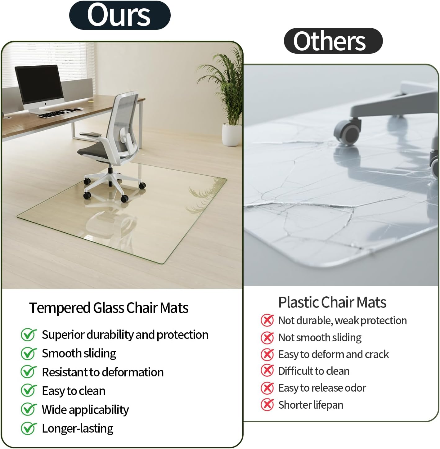 Koonmi Tempered Glass Chair Mat for Hardwood Floors & Carpets, 30" x 48“ Transparent Heavy Duty Office Floor Protector with Noise-Free Gliding Shatterproof for Home Office Desk