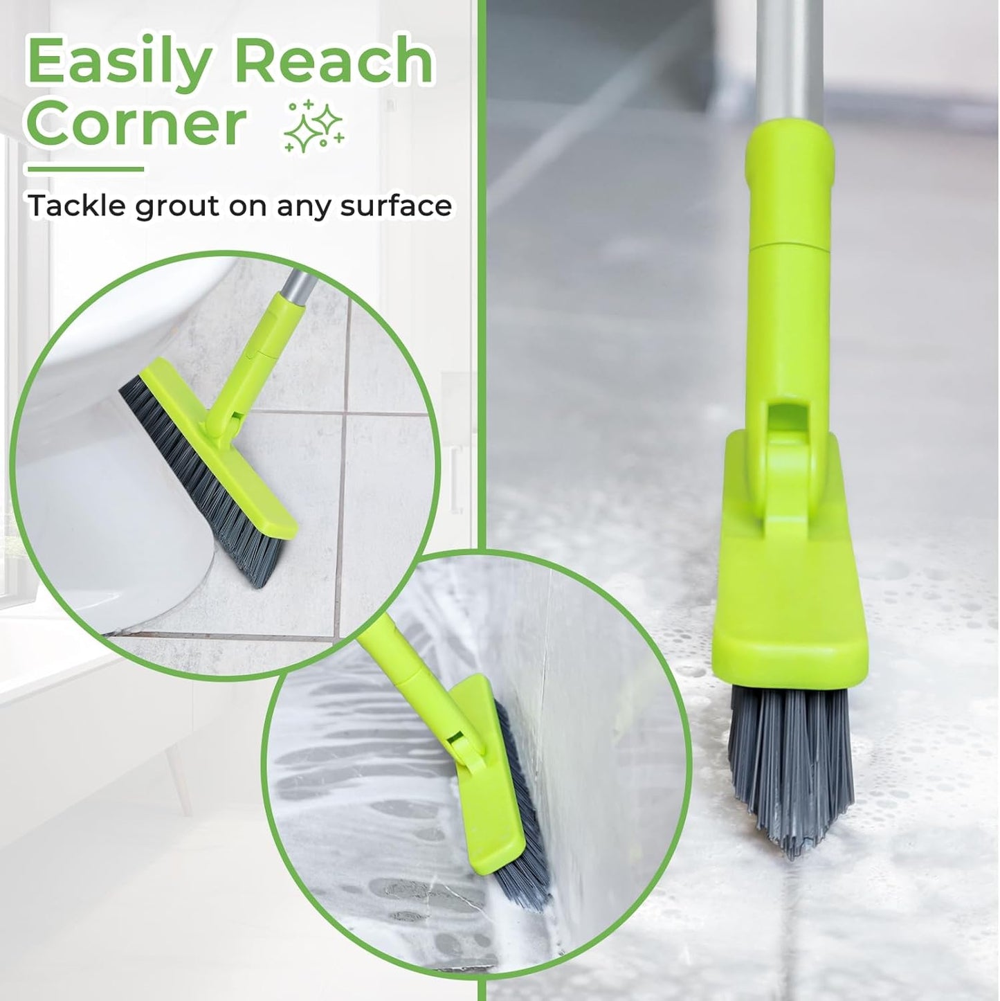 Grout Cleaner Brush with Long Handle, Floor Scrub Brush for Shower Tile, Bathroom Crevice Cleaning Brushes with Heavy Duty Stiff Bristles