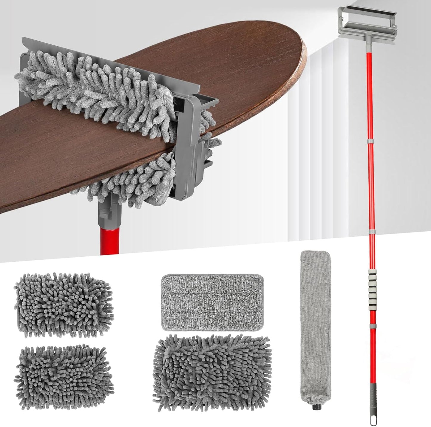 Ceiling Fan Cleaner Duster , 62.5‘’ Extendable Long Handle Ceiling Fan Blade Cleaning Tool, Reusable Chenille & Microfiber Mop Head for Dusting Ceiling Fan Baseboard Wall Floor,car wash mop