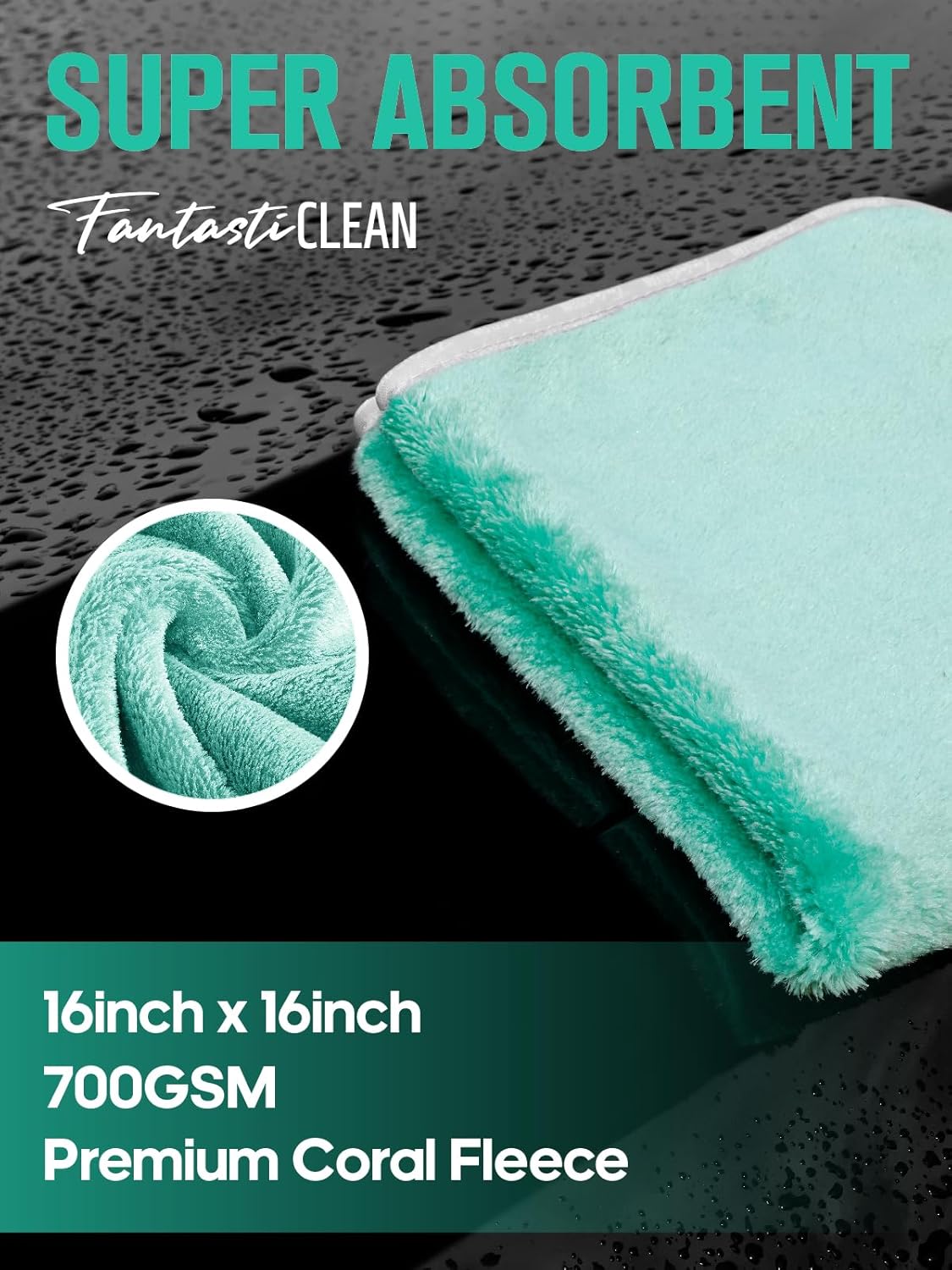 Fantasticlean Microfiber Car Detailing Towels, Car Drying Towel with Edge, Plush, Coral Fleece, 700GSM, 16" x 16", 6 Pack, Scratch-Free, Ultra Absorbent, Car RV Boat Home Cleaning (Grey and Green)