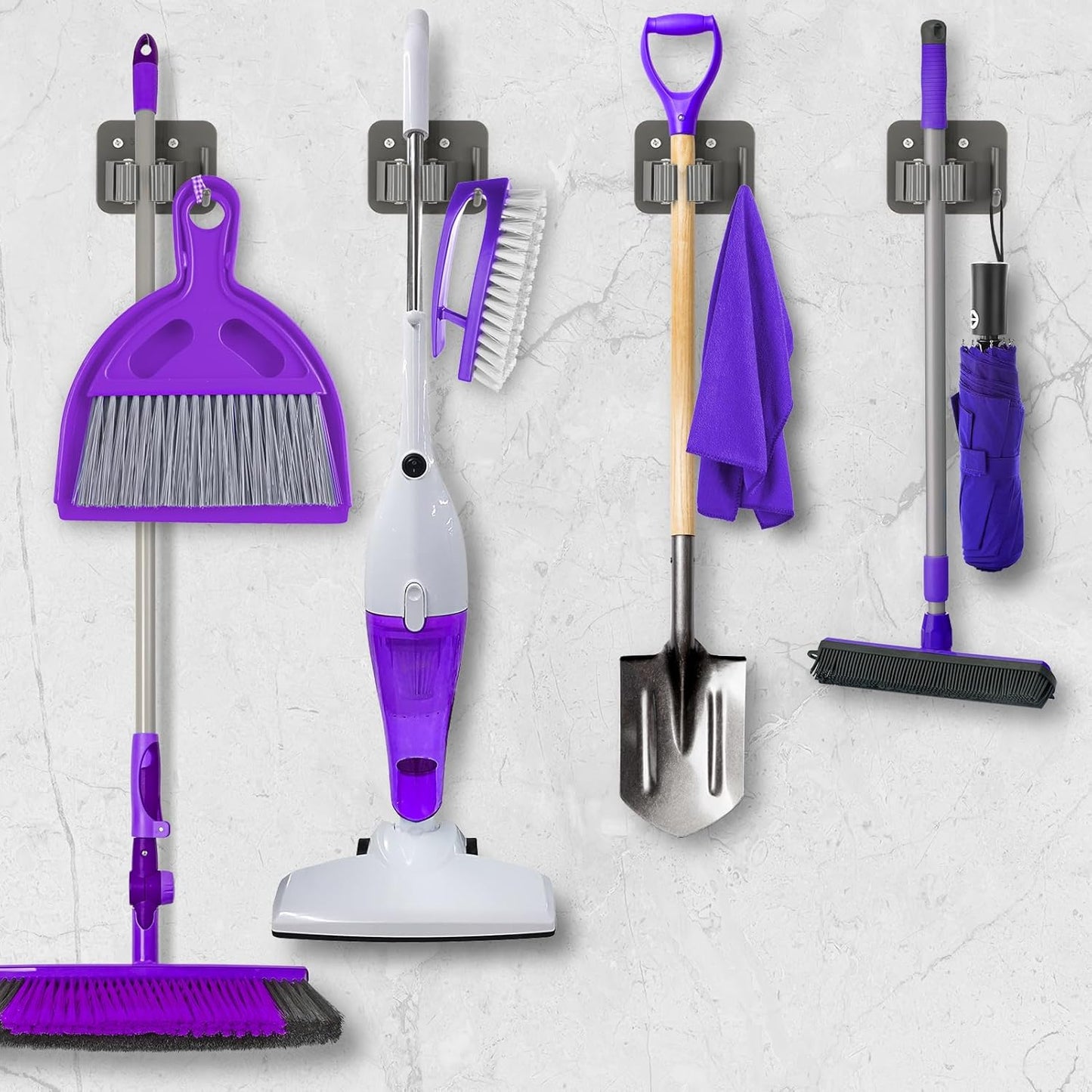 Broom Holder Wall Mount Screw Drilling, Sturdy Heavy Duty Stainless Steel Mop Gripper Rack Perforated, Perfect for Laundry Room Organizer, Fit with Laundry Kitchen Garage Garden Storage System