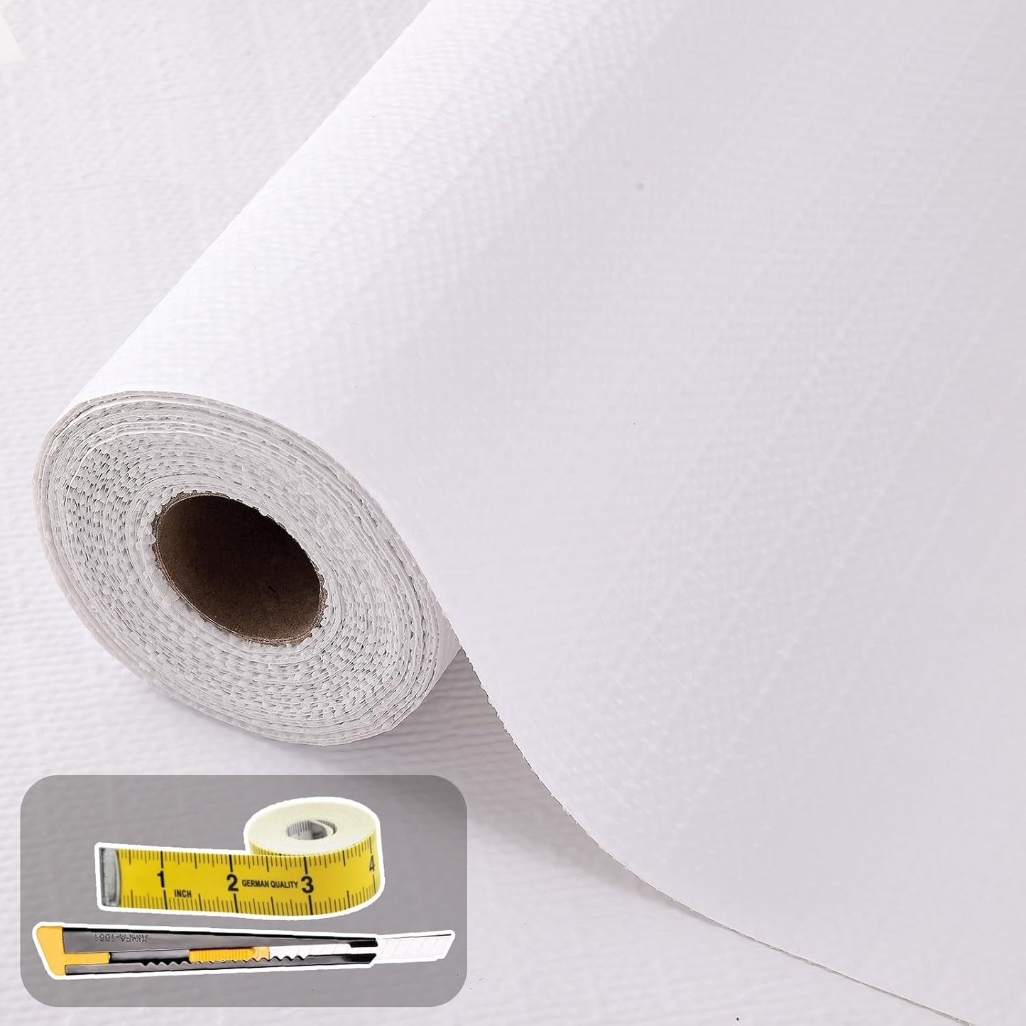 Shelf Liners for Kitchen Cabinets 12in x 30FT Non Adhesive Drawer Liner White Thickened Shelf Liner Paper Strong Non-Slip Easy to Clean for Tool Box Refrigerator with Knife and Tape Measure