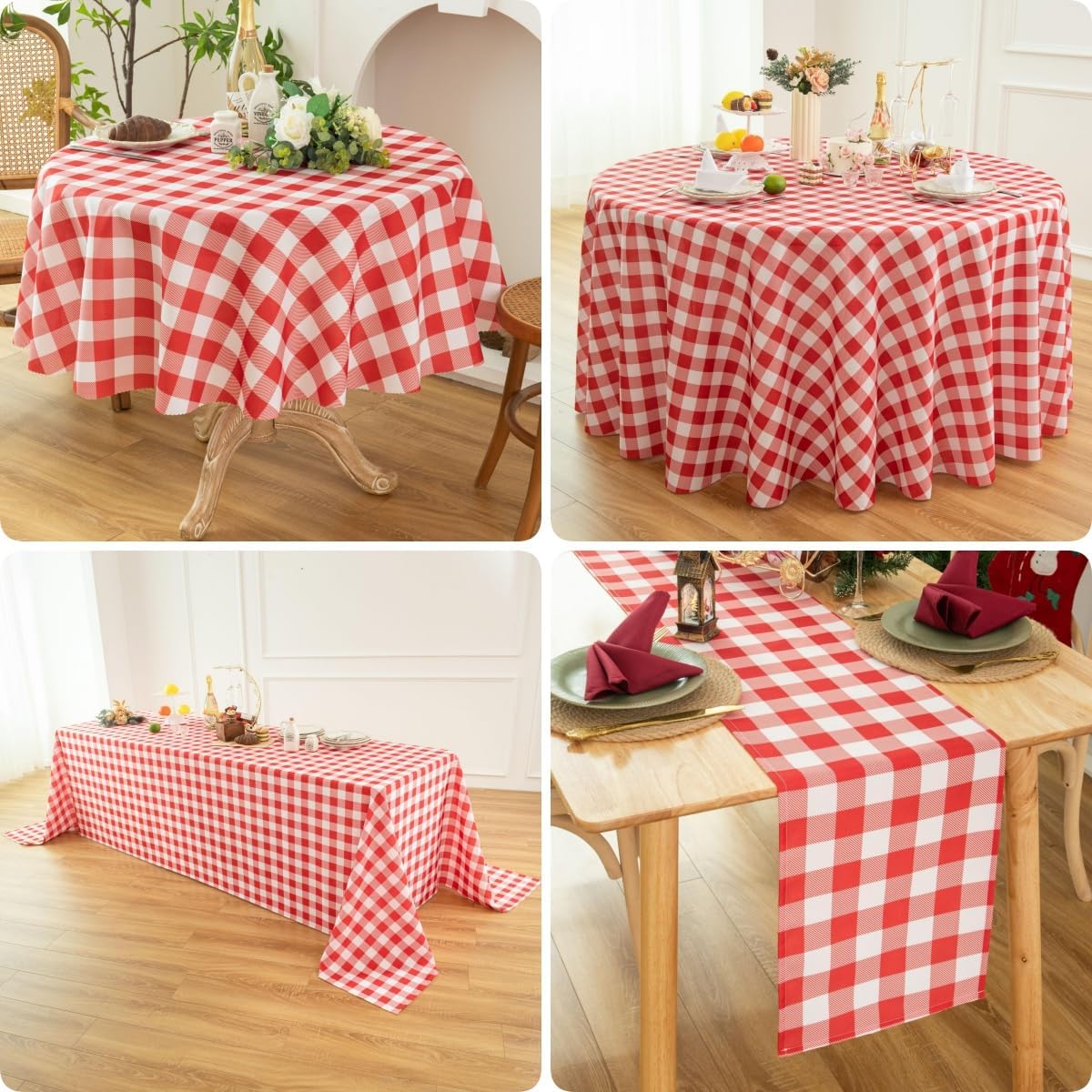 Waterproof Plaid Tablecloth Fabric - Round 50 Inch Classic Gingham Checker Table Cloth for Indoor/Outdoor Use - Buffalo Table Cover for Picnics, BBQs, and Parties