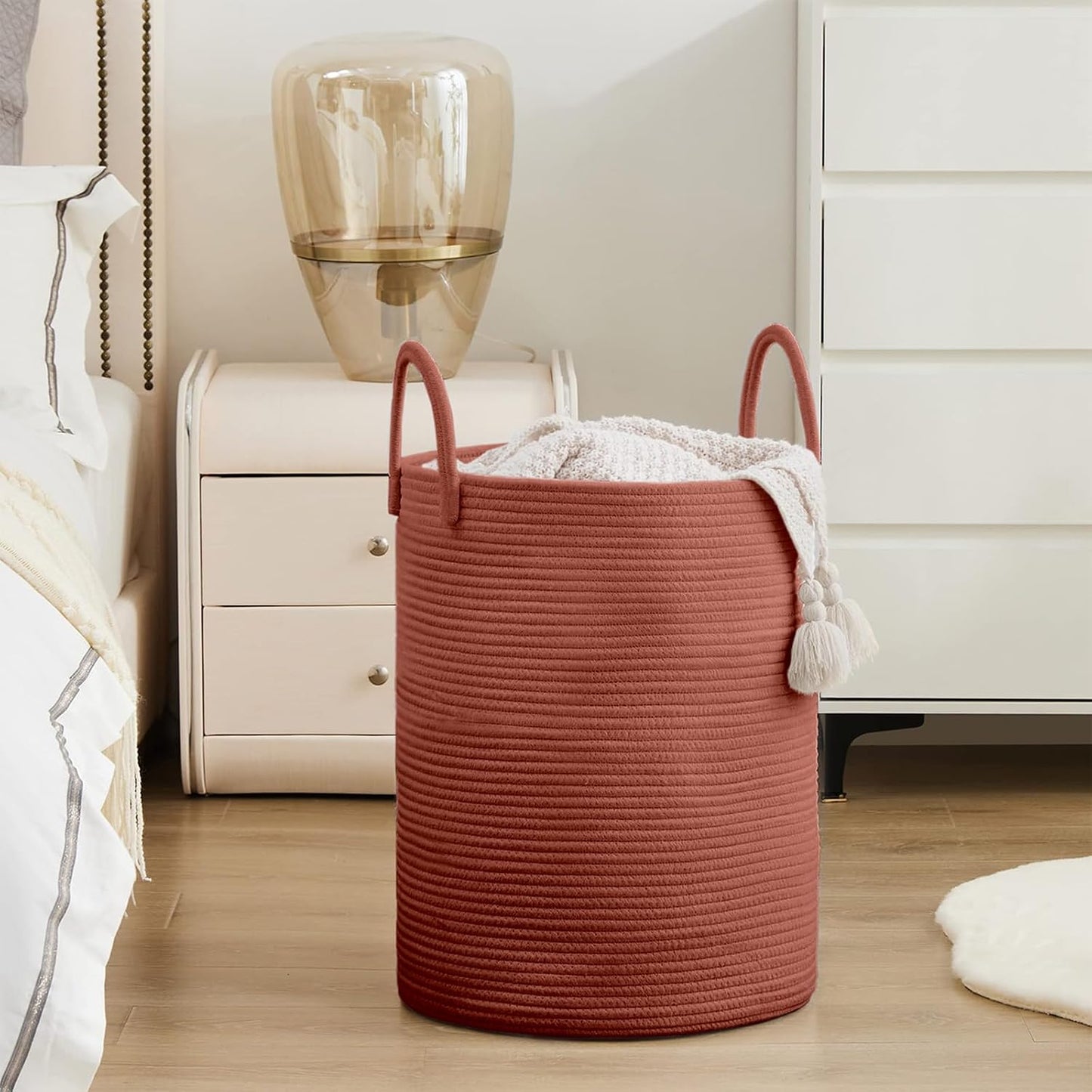 YOUDENOVA Laundry Hamper Basket, Woven 58L Tall Laundry Basket for Blanket Organizer- Clothes Hamper Baby Nursery Hamper for Blanket Storage in Bedroom