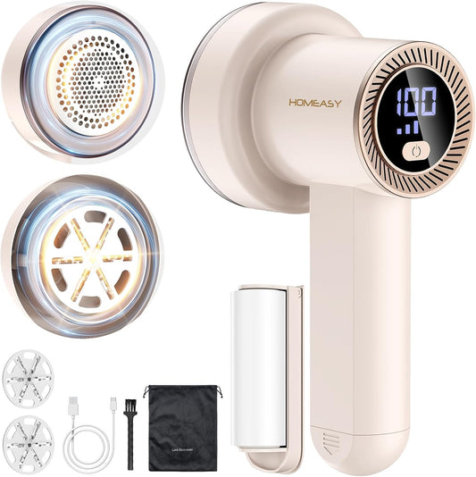 Fabric Shaver Fuzz Remover Rechargeable, HOMEASY Electric Lint Remover Shaver with 3 Blades & LED Digital Display, Sweater Couch Fabric Pill Shaver for Sweater, Couch, Furniture