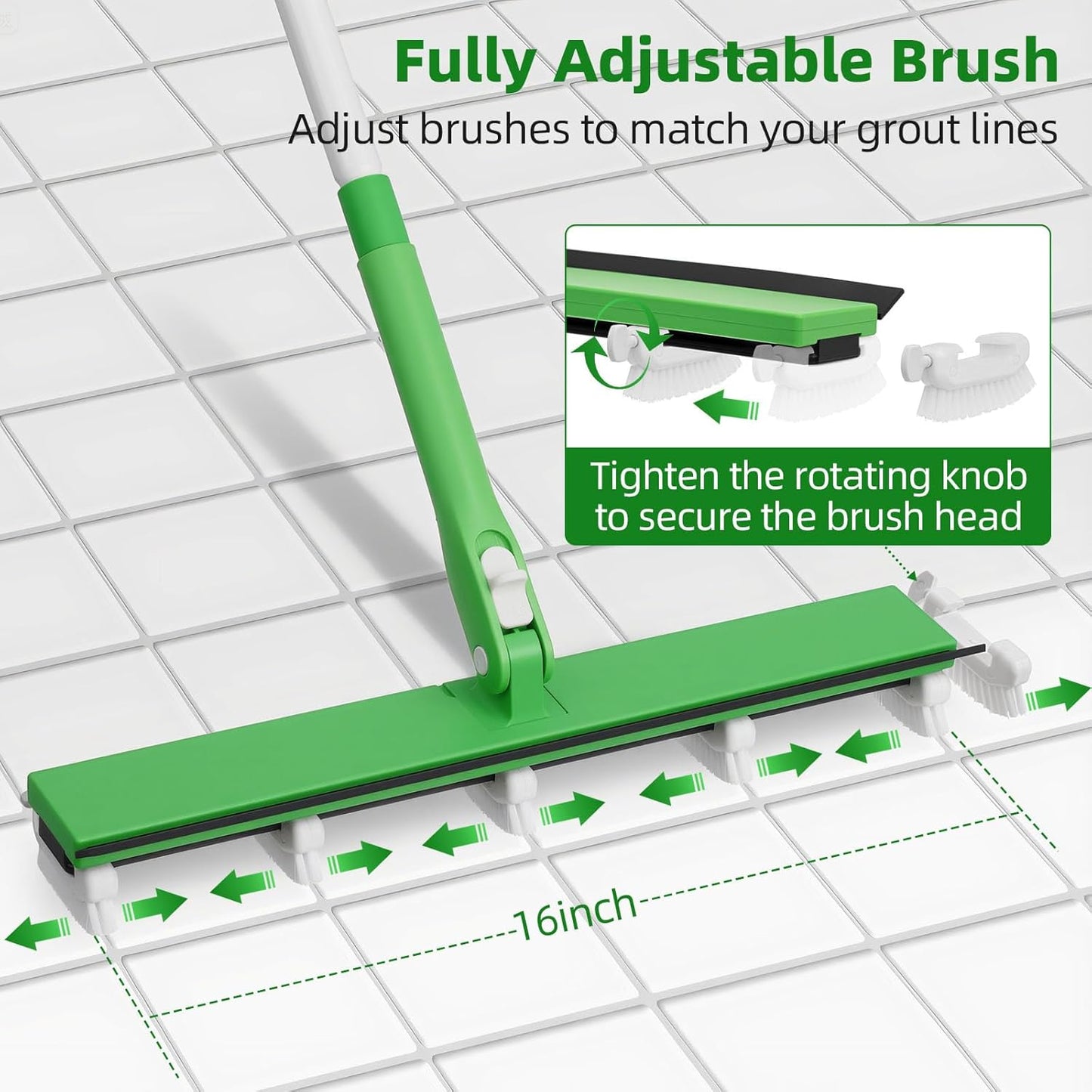 Grout Cleaner Brush with 66'' Long Handle Stiff Bristle Multi-Line Cleaner Adjustable Heads Grout Scrub Crevice Cleaning Brush for Tile Floor, Shower, Bathroom, Kitchen, Wall
