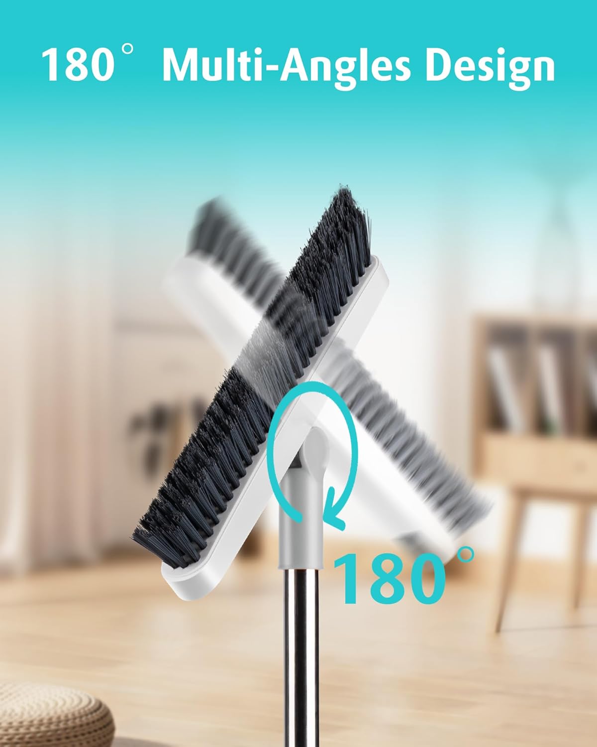 AIR U+ Grout Brush with Long Handle 180° Swivel Scrub Brush with Tweezers to Hair Clip V-Shape Grout Line Scrubber Stiff Bristles for Deep Cleaning Crevice, Tile Line, Shower, Kitchen, Corners(White)