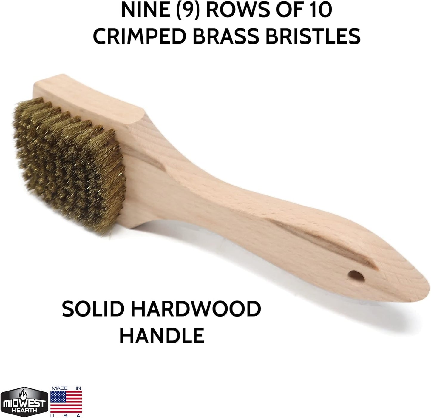 Brass Wire Utility Scrub Brush for Cleaning 9" Hardwood Handle (Made in USA)