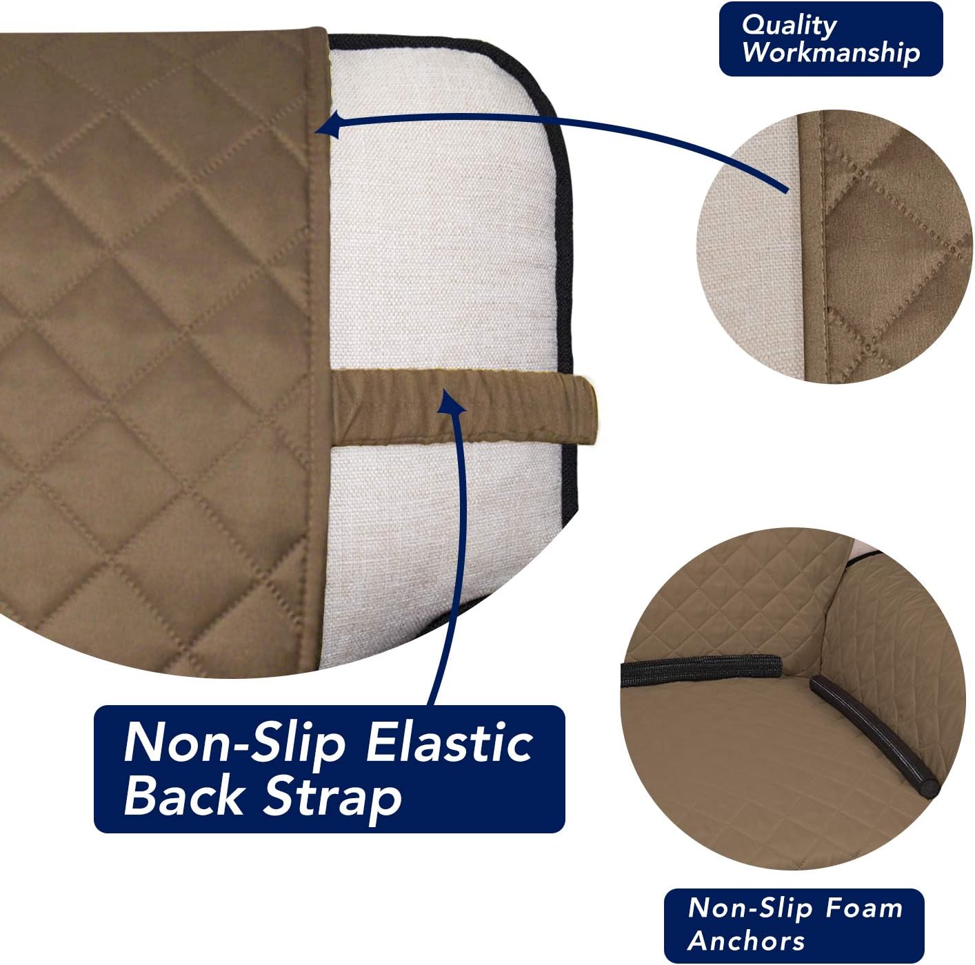 PureFit Reversible Quilted Sofa Cover, Water Resistant Slipcover Furniture Protector, Washable Couch Cover with Non Slip Foam and Elastic Straps for Kids, Dogs, Pets (X Large , Camel/Ivory)
