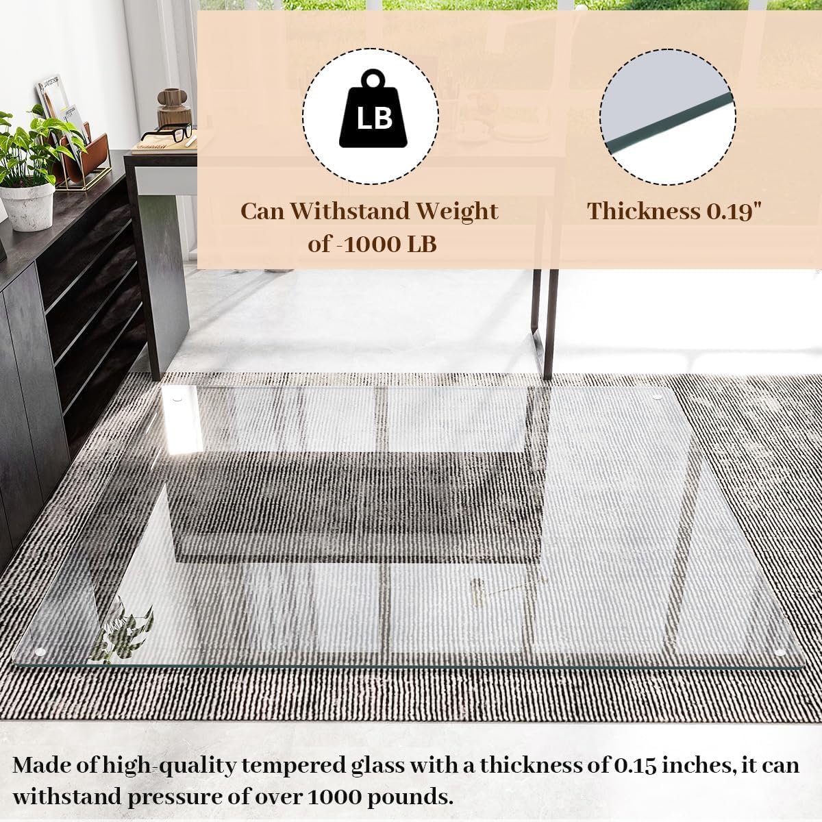 [Tempered Glass] 30" x 48" Glass Chair Mat, 1/5" Thick Office Chair Mat for Carpet or Hardwood Floor, Heavy Duty Hard Chair Mats with Round Corner and Polished Edge, Carpeted Floor Protector