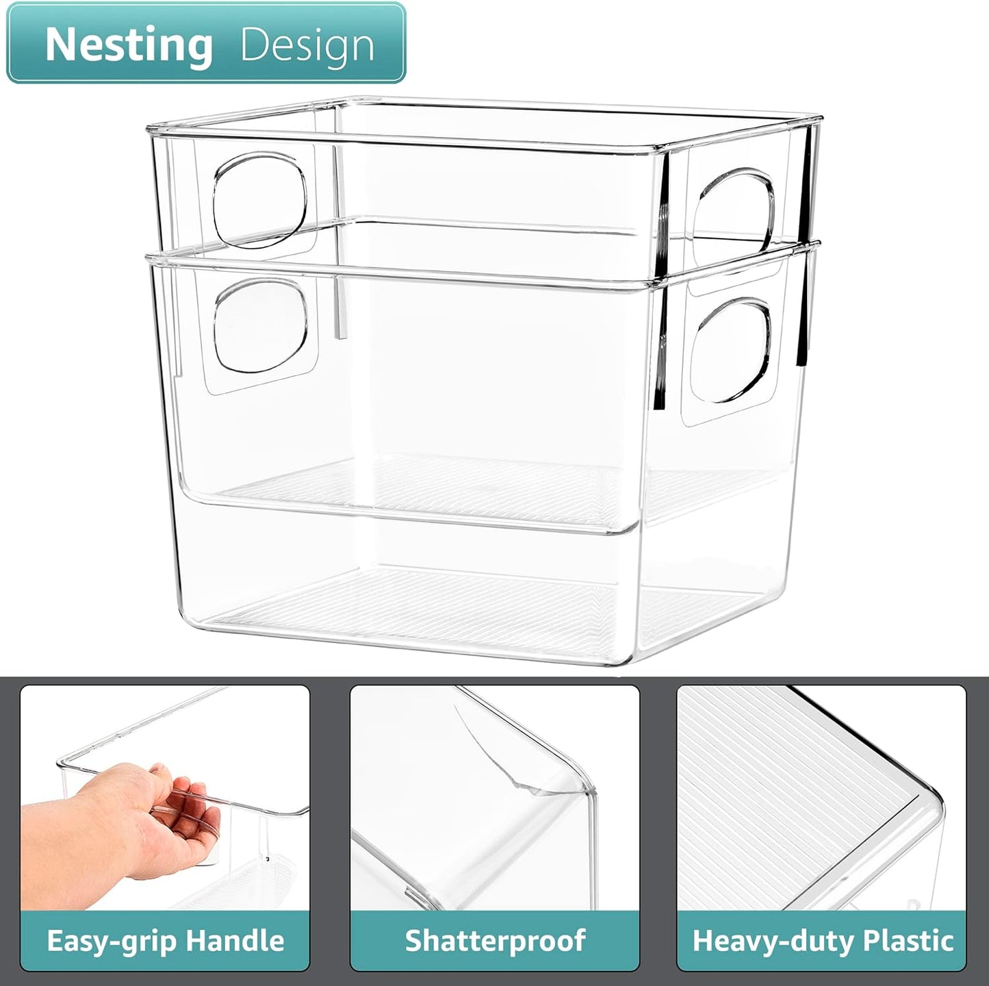 Sorbus 2 Pack Medium Clear Plastic Storage Bins, Clear Organizer Bins with Handle for Kitchen, Pantry, Cabinet, Refrigerator, Craft, Toys, Clothes, Closet, Under Sink, Bathroom Organizers and Storage