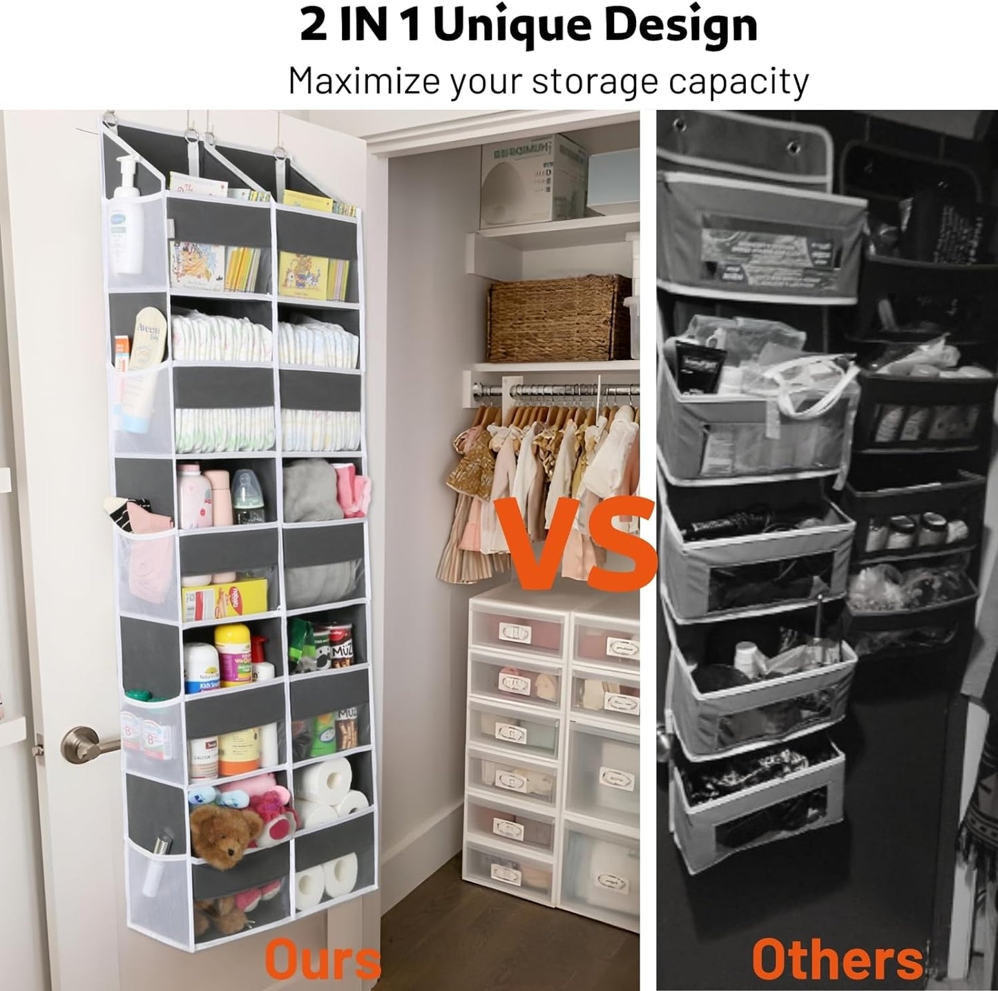 Over the Door Organizer 5 Tiers, Extra Large Behind Door Storage of 10 Compartments, 80 lbs Weight Capacity Over Door Organizer, Door Hanging Organizer for Closet, Diaper Organizer, Room storage