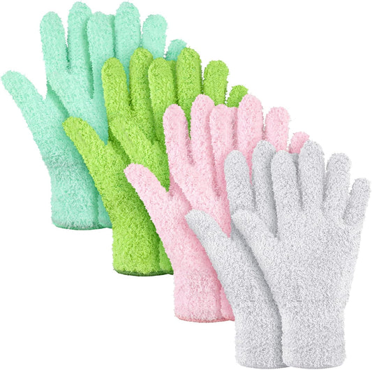 Bencailor 4 Pairs Microfiber Dusting Gloves Washable Reusable Cleaning Gloves Mittens for Plants House Cleaning Car Blinds