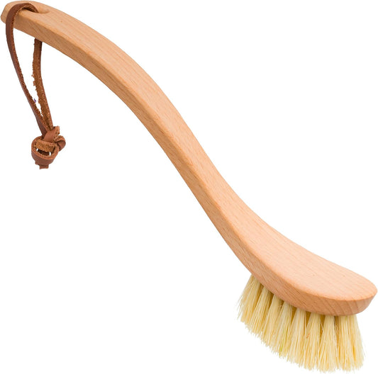 Redecker Curved Dish Brush, Strong Natural Tampico Fiber Bristles, Ergonomic Design with Oiled Beechwood Handle, 9-1/4 Inches, Single Unit, Made in Germany
