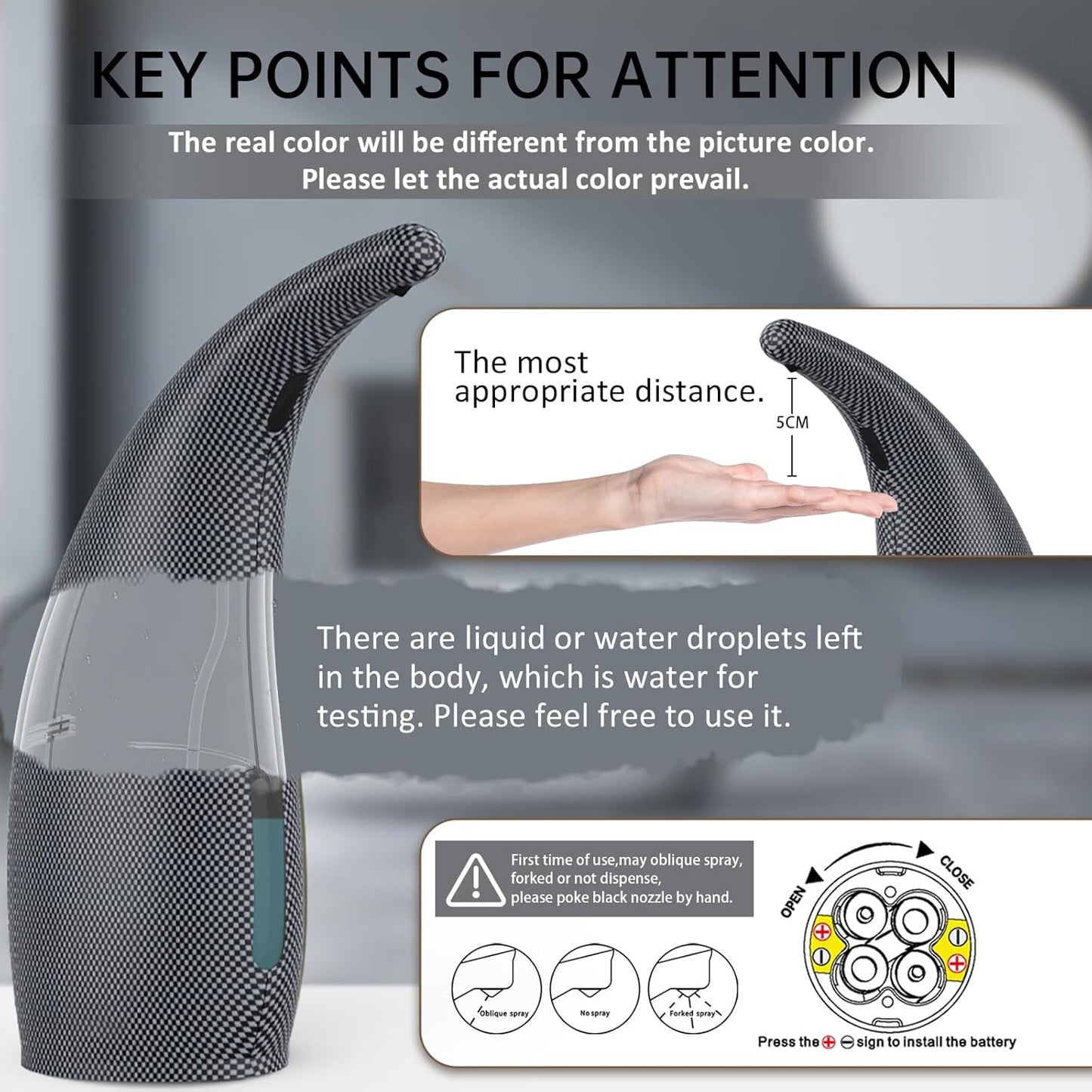 Automatic Liquid Soap Dispenser,300ML Touchless 4 Gear Adjustable, Countertop Electric Battery Operated Hand Soap Dispenser with Sensor for Bathroom,Kitchen,Office（Grid Blue）