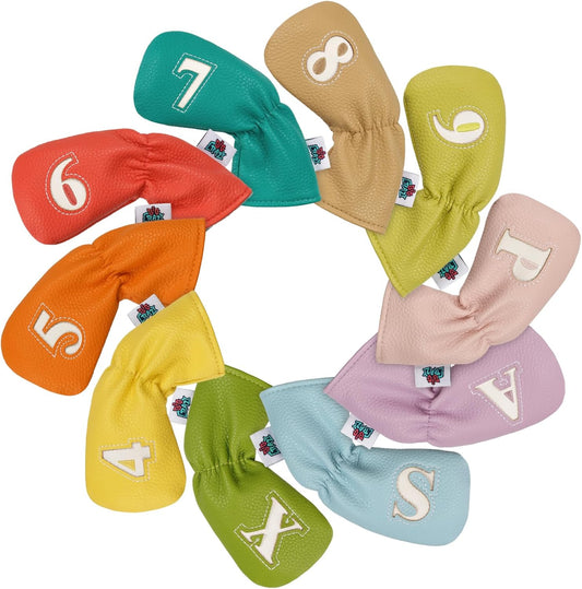 Big Crazy Golf Iron Covers, 10pcs Colorful Iron Head Covers, Long Neck and Elastic Closure for Club Protect, Golf Iron Head Covers Set for Man and Woman