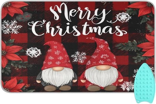 Red and Black Checkered Christmas Gnomes Ironing Mat for Table top Portable Ironing Pad Blanket for Washer Dryer Countertop Travel