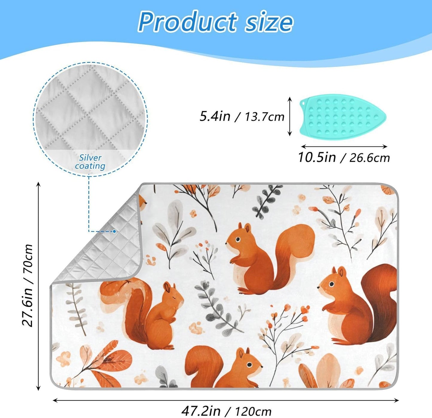 Squirrels and Fall Leaves Ironing Mat for Table top Portable Ironing Pad Blanket for Washer Dryer Countertop Travel