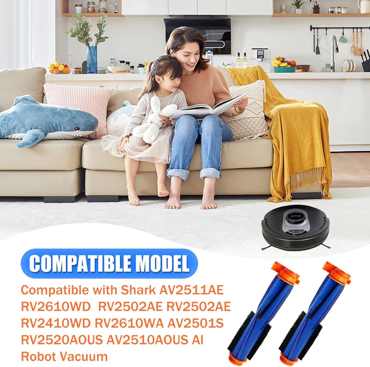 Replacement Parts for Shark AI AV2501S AV2501AE RV2502AE RV2520AOUS AV2510AOUS AV2511AE RV2610WA AV2610WA RV2310AE AV2310AE/RV2320S/UR2350AE Brush Roller Accessories Kit -2 Pack Main Roller Brush