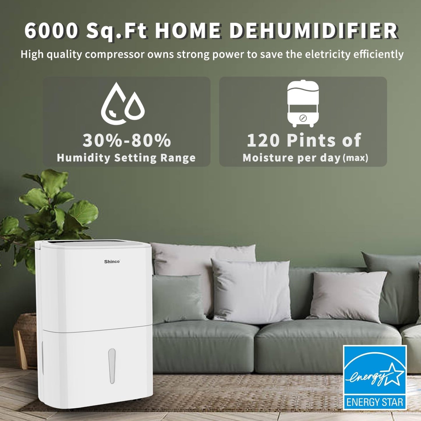 150 Pint Energy Star Dehumidifier with Pump and WIFI for Large Room/Basement (7,000 Sq.Ft) - Auto Drain Hose, Continuous Drainage, Auto Defrost - Quiet for Bedroom, Bathroom, Home & Commercial Use
