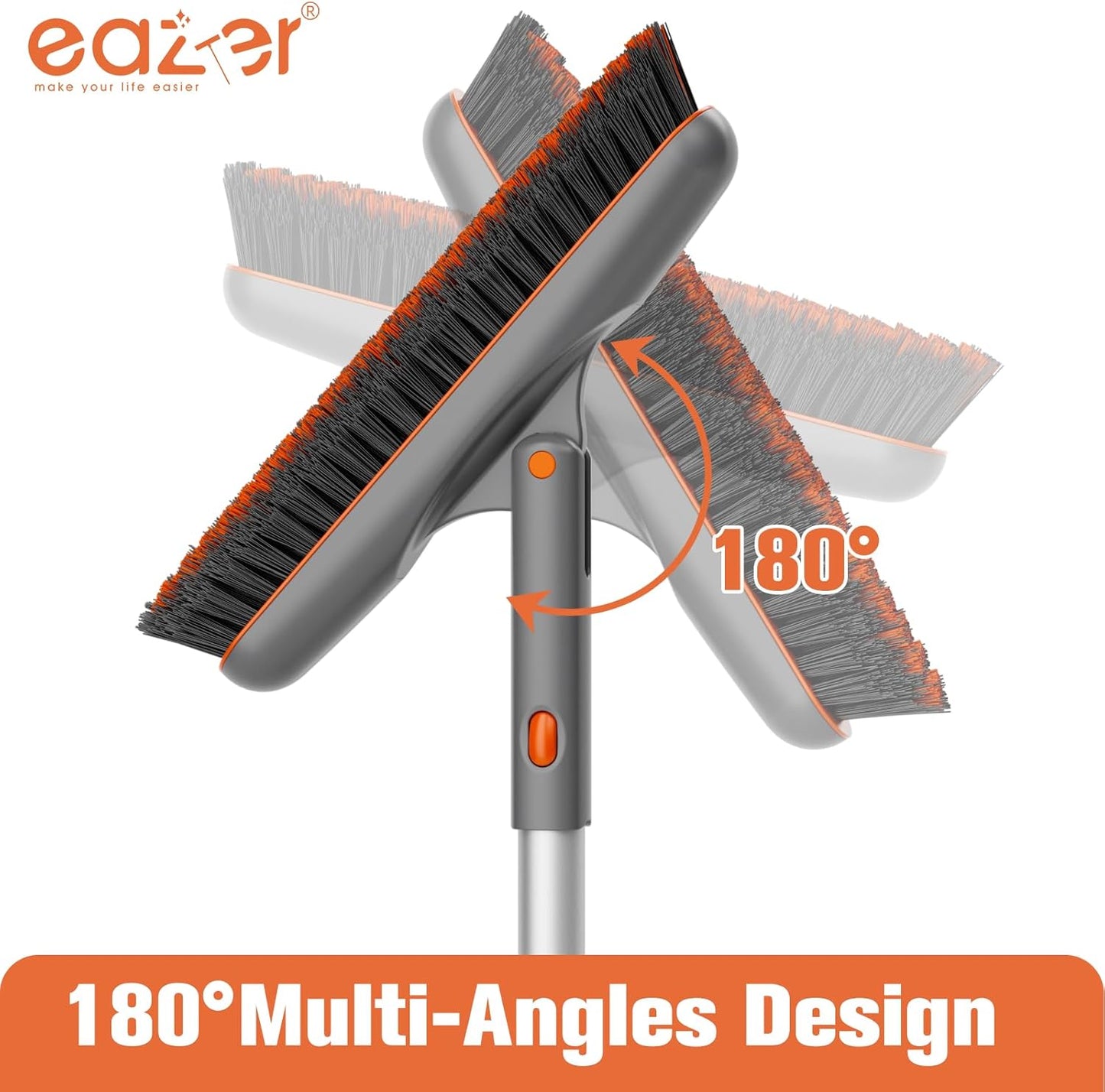 Eazer 53‘’ Grout Brush with Long Handle, 180°Rotation Tile Grout Cleaning Tool, V-Shape Shower Scrubber Cleaner, Stiff Bristle for Cleaning Bathroom Wall, Baseboards, Tile Floors - 2 Head