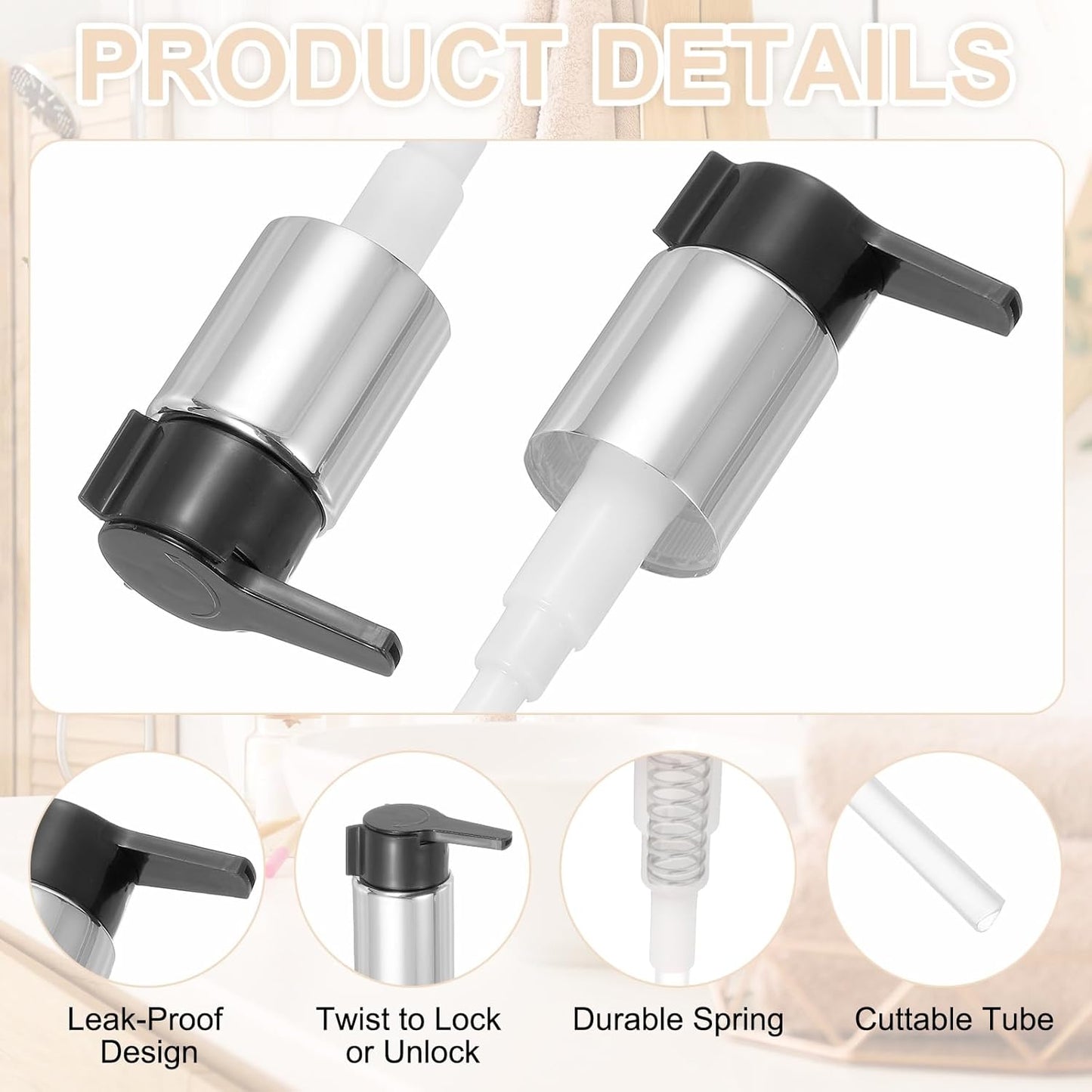 uxcell 4 Pcs Soap Dispenser Pump Heads, Hand Soap Dispensers Top Pumps Replacement Clip-on Pumphead for Standard 24/410 Neck Size Bathroom Lotion Shampoo Bottle, Silver Black