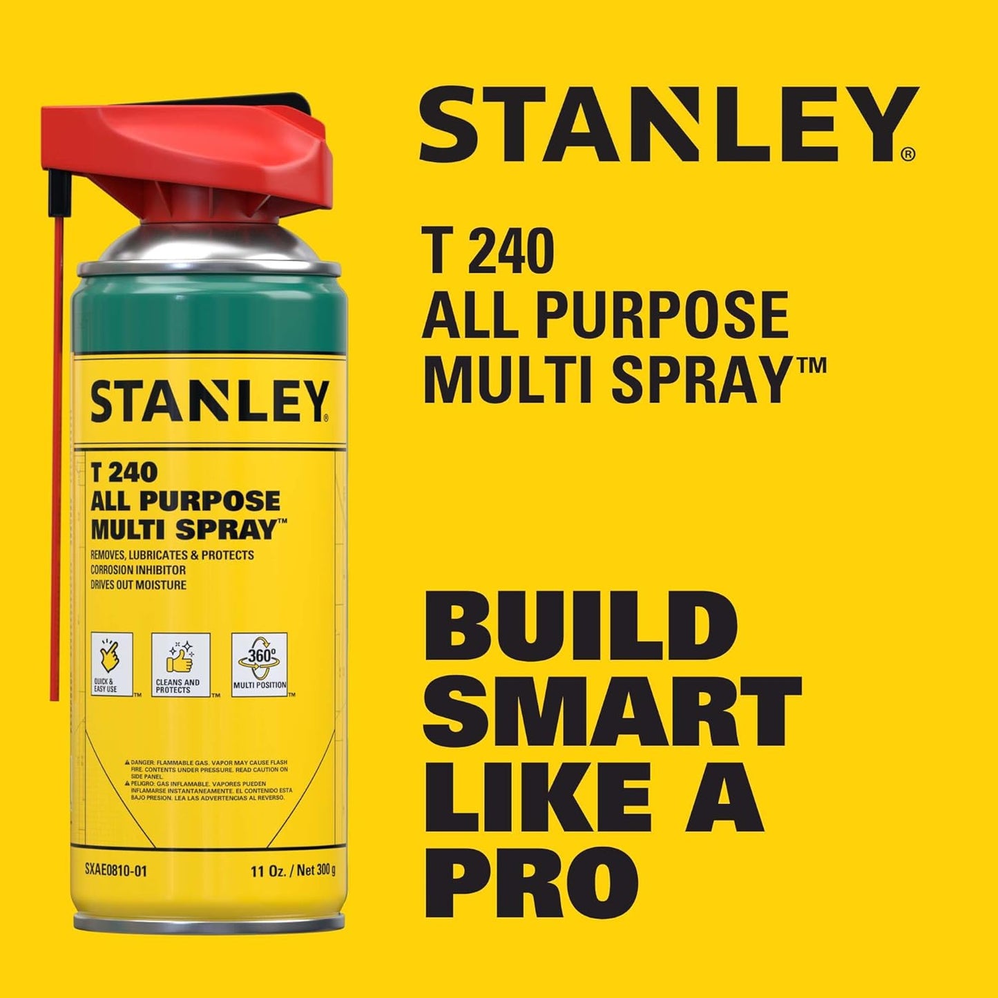 Stanley T240 Corrosion Inhibitor Spray - Rust Remover&Cleaner Aerosol - Versatile Rust Prevention Spray for Garage, RV, Woodworking, Power Tools - 11 Oz, 1 Pack