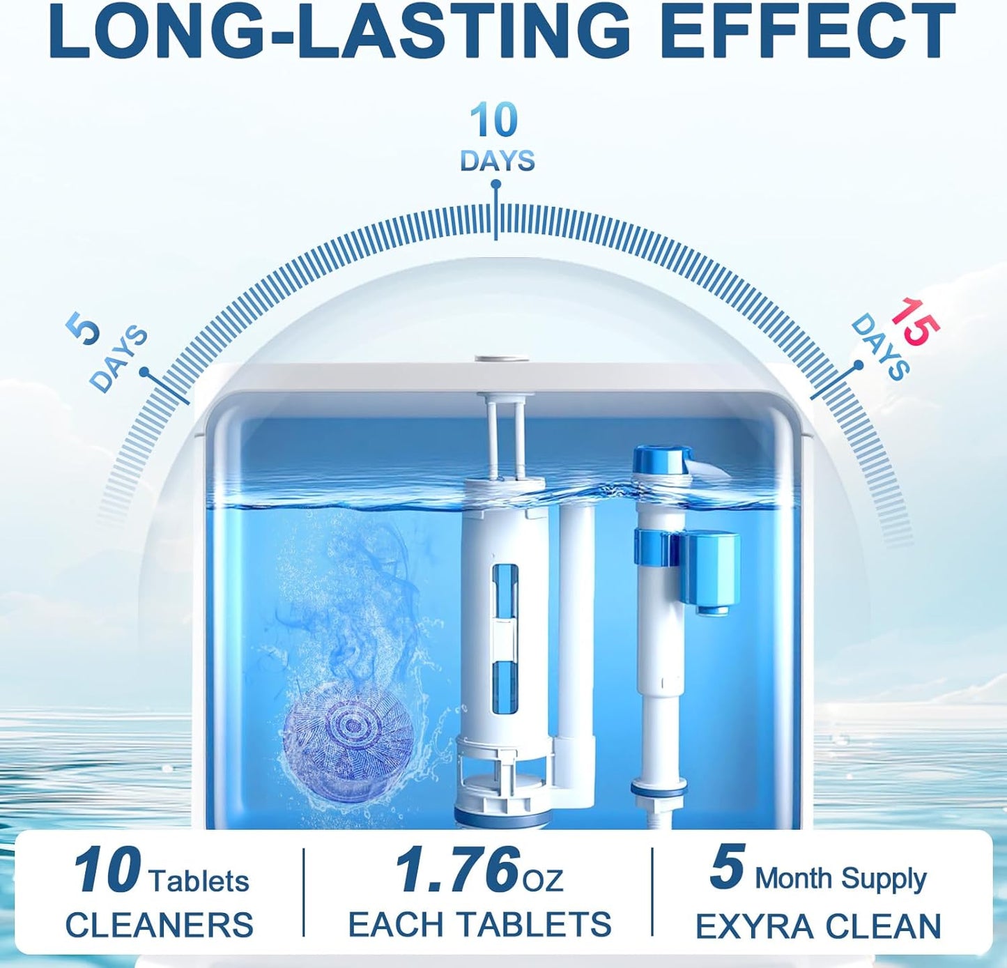 Toilet Bowl Cleaners, Automatic Toilet Bowl Cleaner Tablets Blue Gel Powerful Clean, Septic Safe Toilet Tank Cleaner, Bathroom Deodorizer & Prevent Stain, Fresh Scent-10 PACKS