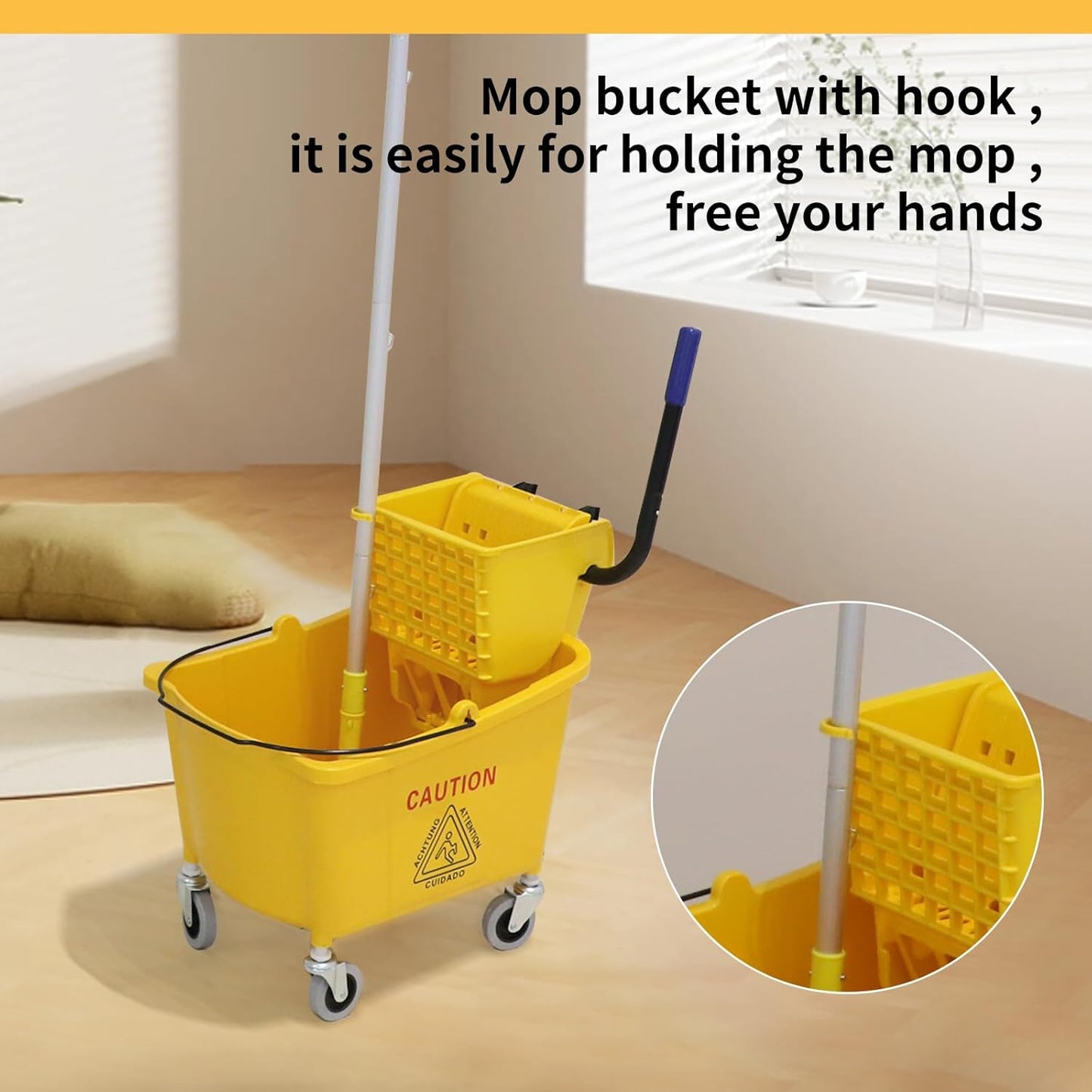 35 Quarts Commercial Mop Bucket with Side-Press Wringer for Floor Cleaning, Yellow, Including One Commercial Mop