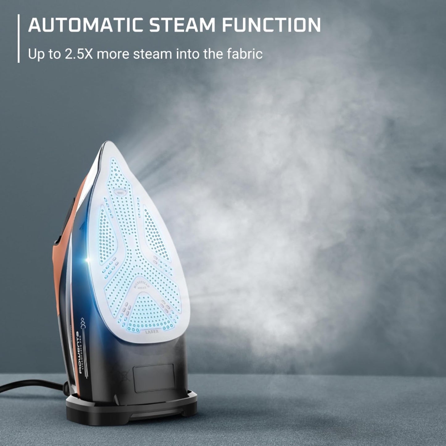 Rowenta Iron Steam Force Pro Steam Iron for Clothes, 1850 Watts, 5 Presets Smart Screen, Stainless Steel Soleplate, High-Efficiency Handheld Ironing, Black Copper, DW9580
