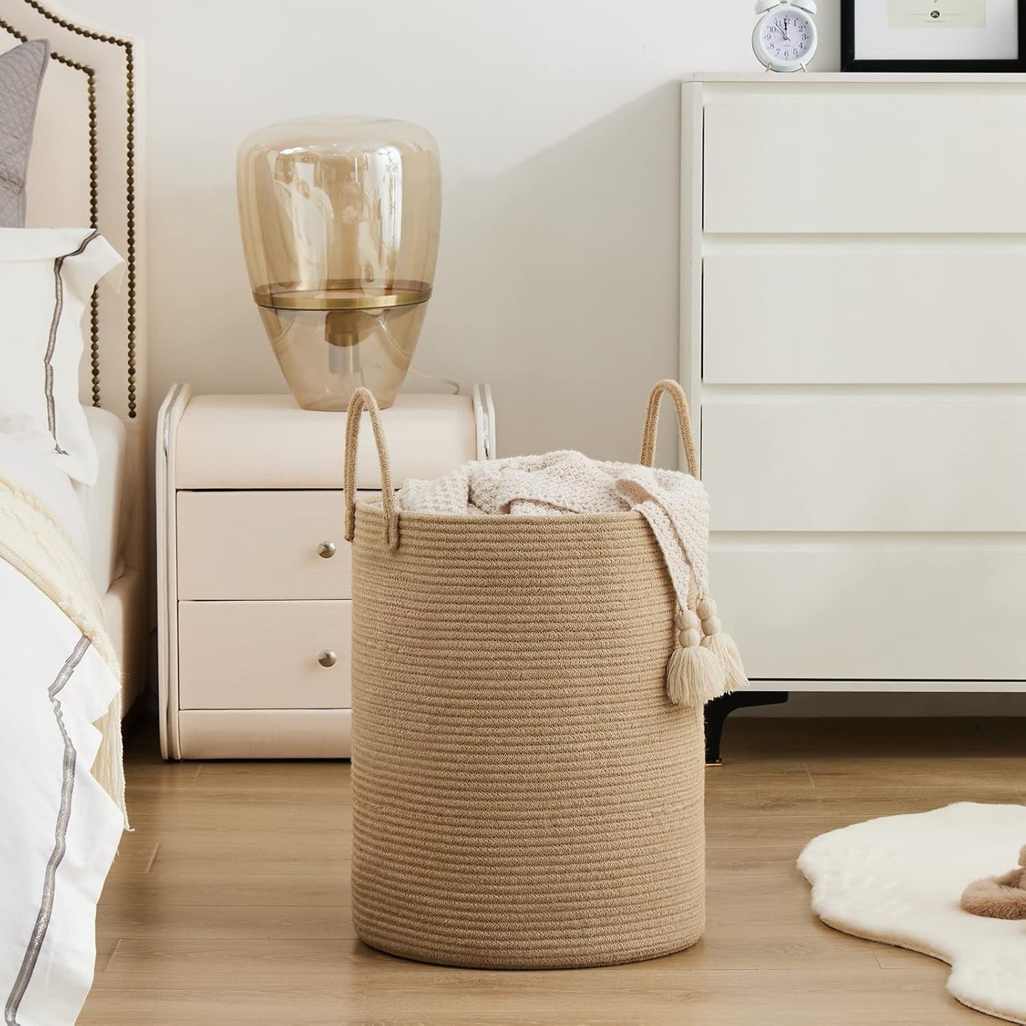 Jute Rope Woven Laundry Hamper Basket by YOUDENOVA, 72L Tall Luandry Basket, Baby Nursery Hamper for Blanket Storage in Bedroom-Large-Jute