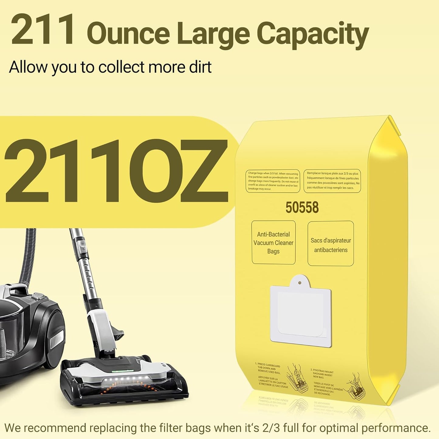 50558 Vacuum Cleaner Bags Replacement for Kenmore Canister Type C/Q 5055, 50555, 50557, 50558 and Pana·sonic Type C-5, C-18, 200 Series, 400 Series, 600 Series, 800 Seires Vacuum - 12 Pack