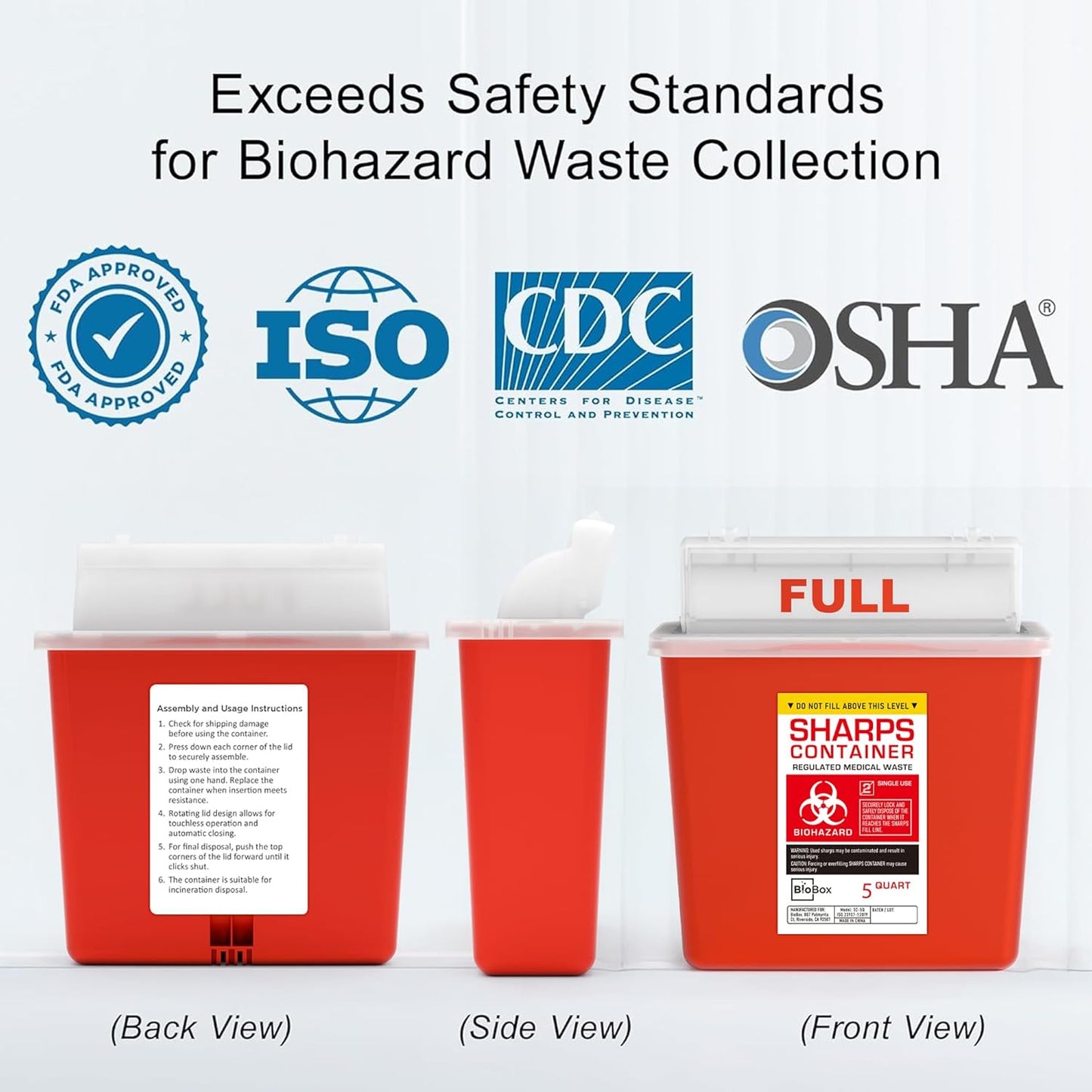 Sharps Container Large - Sharps Containers for Home Use and Labs - Portable Needle Disposal and Travel Size Biohazard Bin - 5 Quart Plus (Pack of 1)