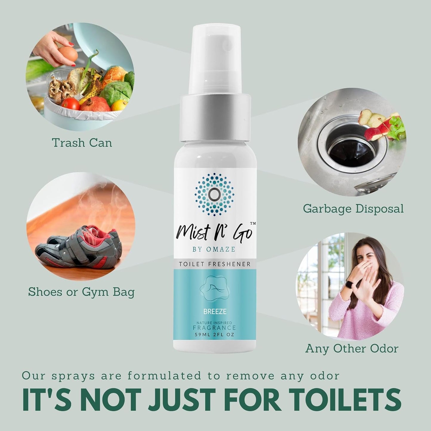Mist N' Go by Omaze Travel Toilet Odor Eliminator - Toilet Spray for Bathroom Air Freshener - Clean Mix, Regular Size (2oz x3)