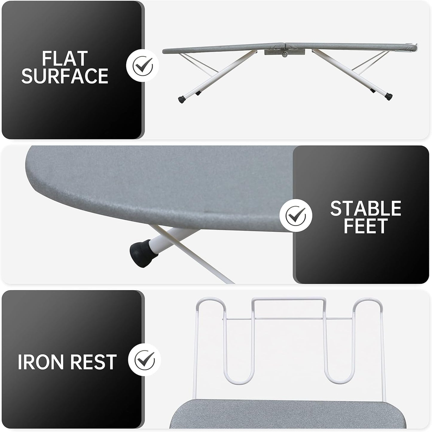Tabletop Ironing Board,Portable Iron Board with Iron Rest, Foldable Small Ironing Board with Heat Resistant Cover and 100% Cotton Pad, 31.5"x11.8"x7", Grey