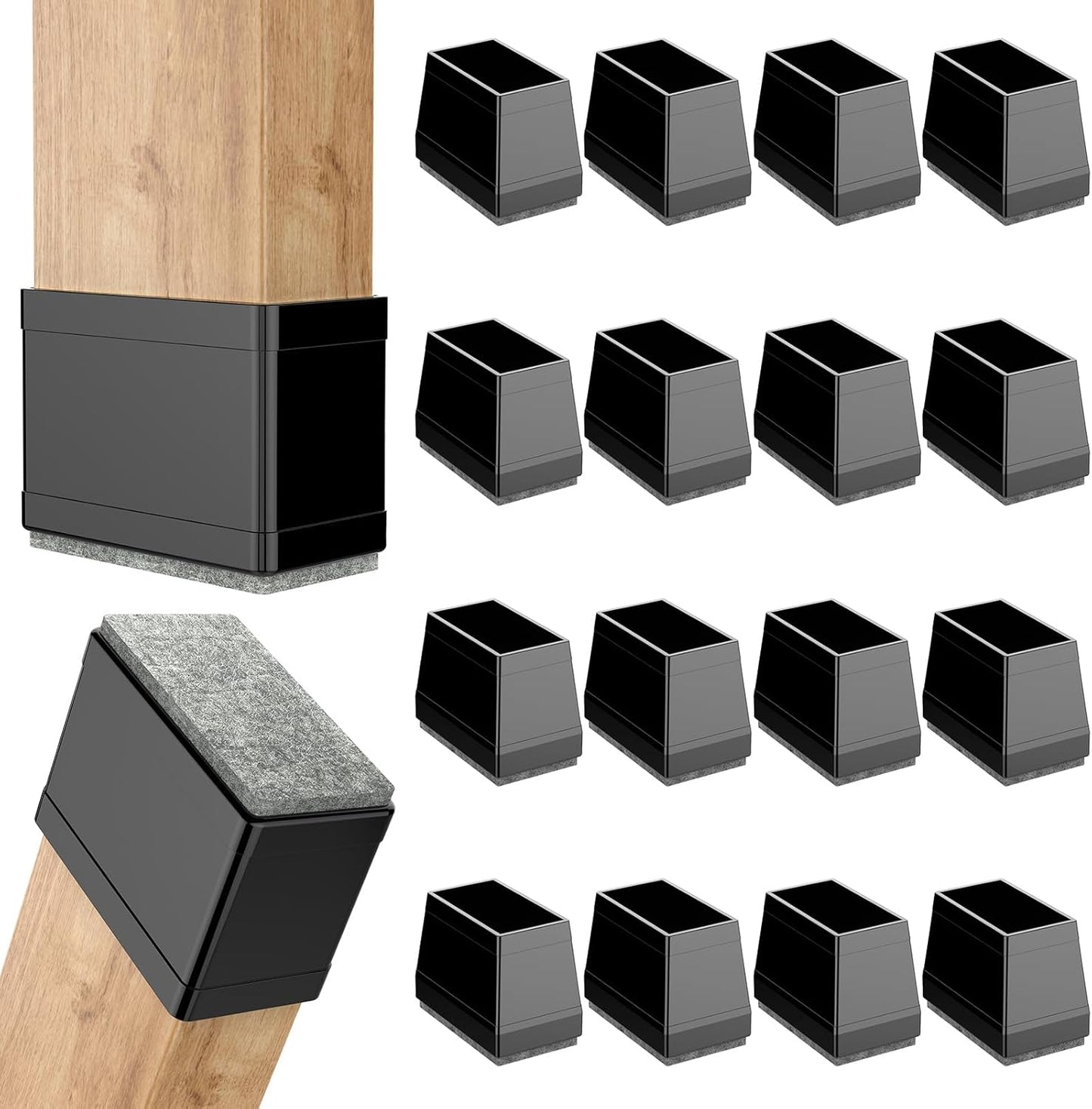 Rectangle Chair Leg Protectors for Hardwood Floors,16 PCS Silicone Covers to Protect Wood Tile Floors Felt Pads Furniture Leg Caps Reduce Noise. Easy to Move. (Black, 1.5 x3, Rectangular)