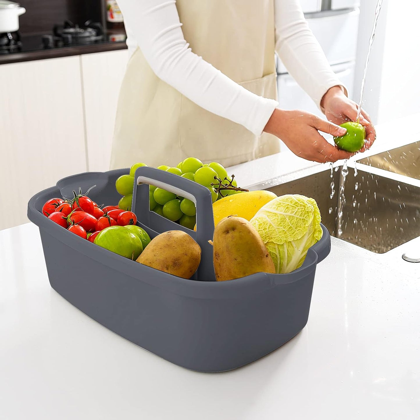 Multi-Purpose Plastic Cleaning Caddy with Handle, Shower Caddy Organizer/Storage Basket/Totes Portable for Bathroom Supplies, Cleaning Products, Under Sink Tool, Housekeepers (Grey)