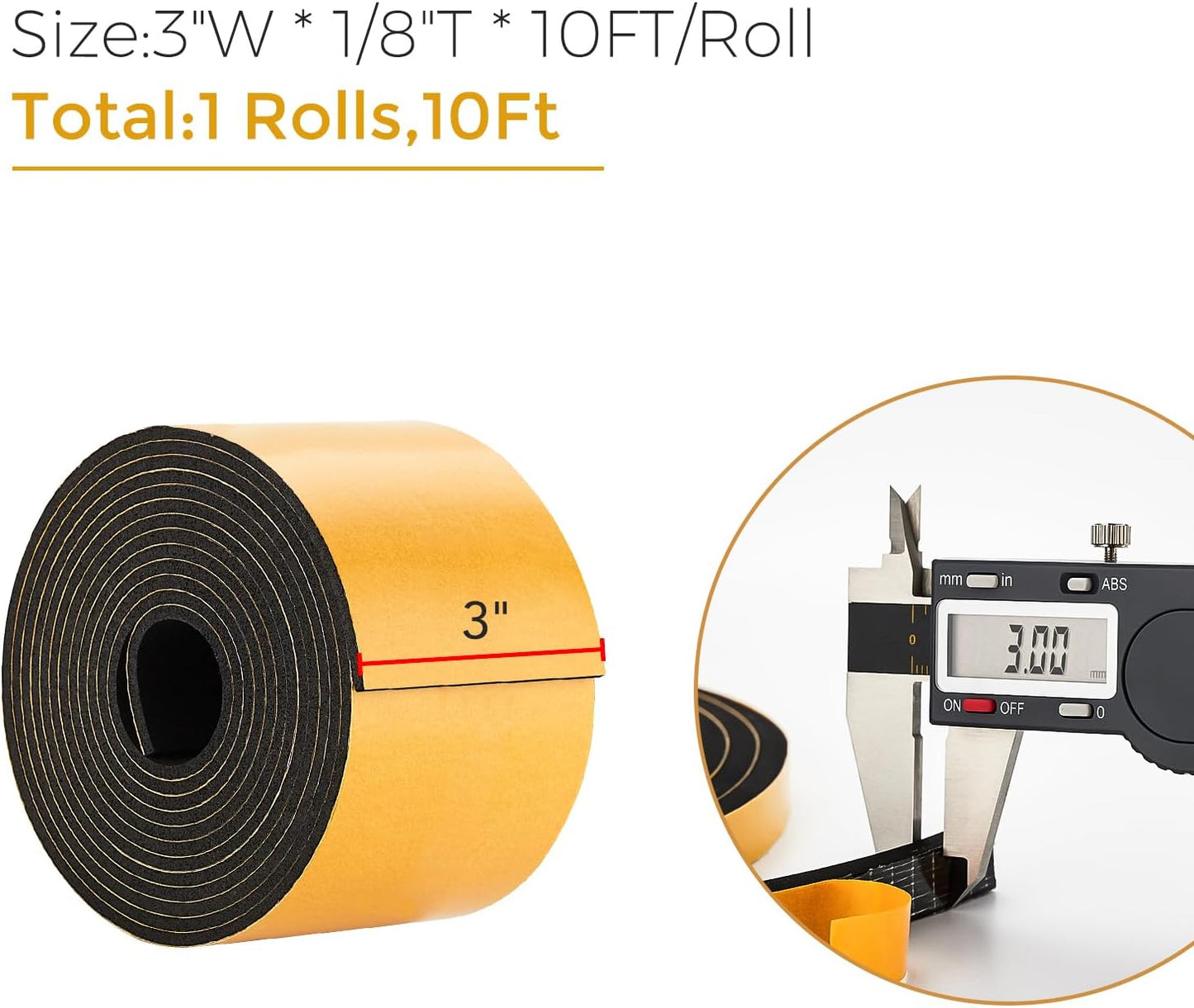 10 Feet Weather Stripping Door Seal, 3" Wide X 1/8" Thick Door Seal Strip High Density Foam Tape Adhesive Strip for Door Soundproofing,Window Insulation (3" x 1/8" x 10FT, Black)