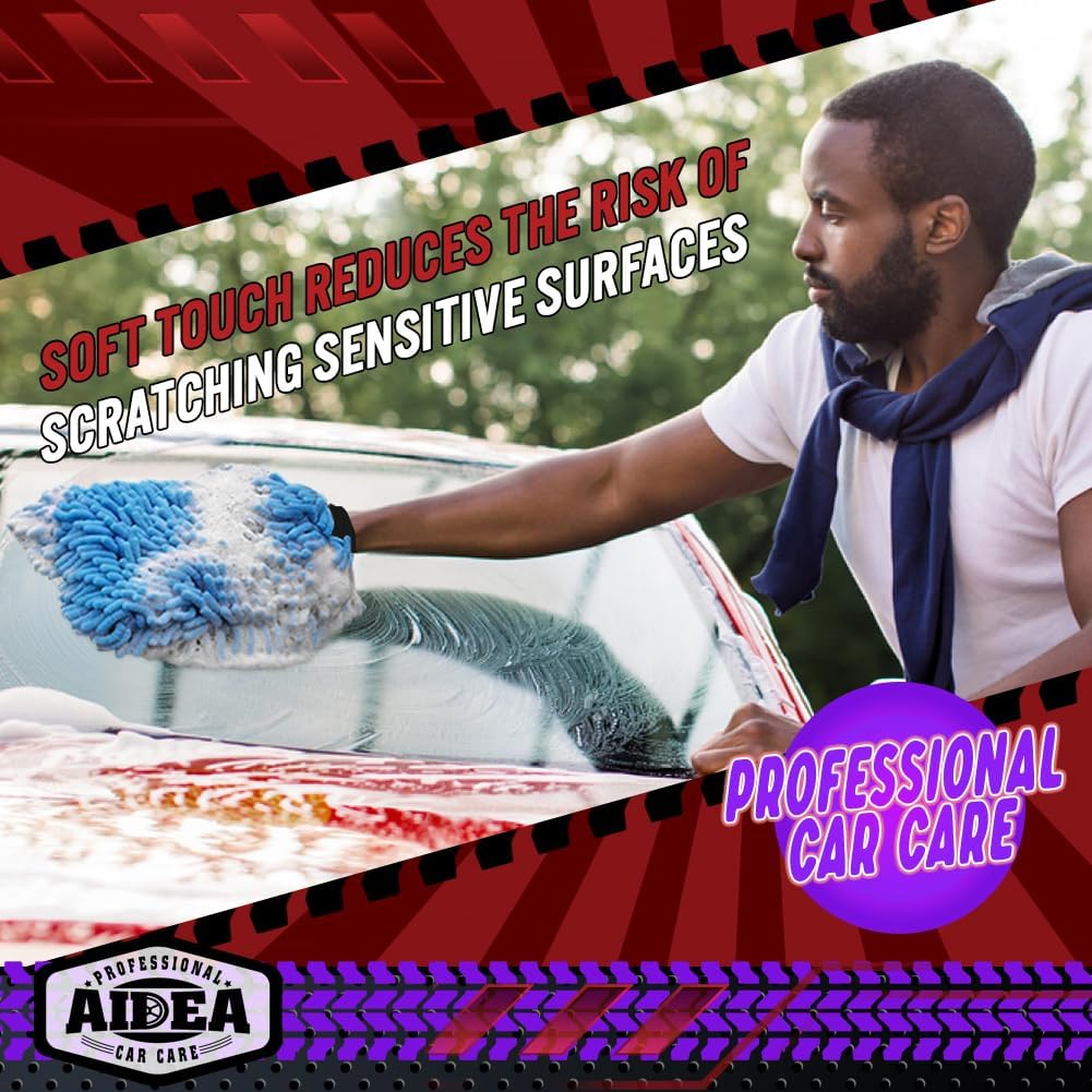 AIDEA Car Wash Mitt Microfiber 2PK, Scratch-Free& Lint-Free, Premium Chenille Microfiber Wash Mitt-Blue Extra Large Size (8''X12'')