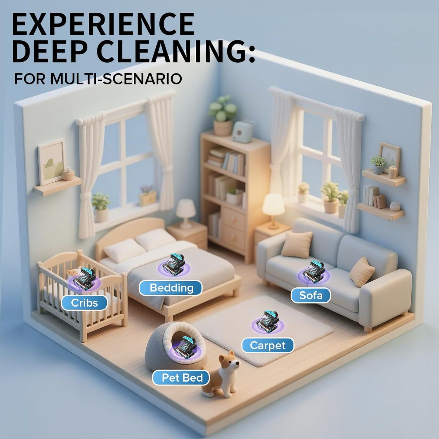 Belife M8 Mattress Vacuum Cleaner, 18Kpa 550W Bed Cleaner with UV & Hot Air & HEPA Filter, High Heating Double-Cup Handheld Couch Cleaner for Sofa Pillow Crib Pet Hair, Corded