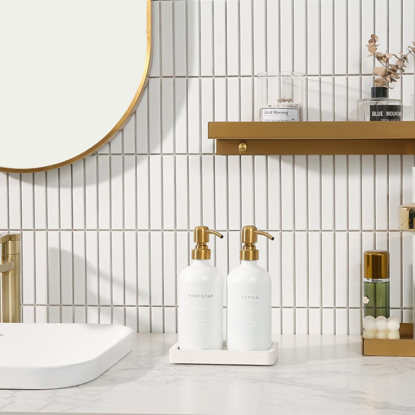 Gold Soap Dispenser Bathroom Set, Hand and Lotion Dispenser with Stainless Steel Pump, Perfect for Modern Bathroom Decor. (Gold)