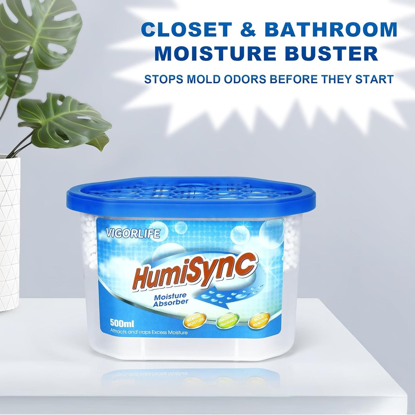 Moisture Absorbers 6 Pack, 16.9oz., Portable Humidity Absorber Boxes for Bathroom, Closet, Kitchen, Dehumidifiers, Attract and Trap Excess Moisture, Convenient and Effective, Blue