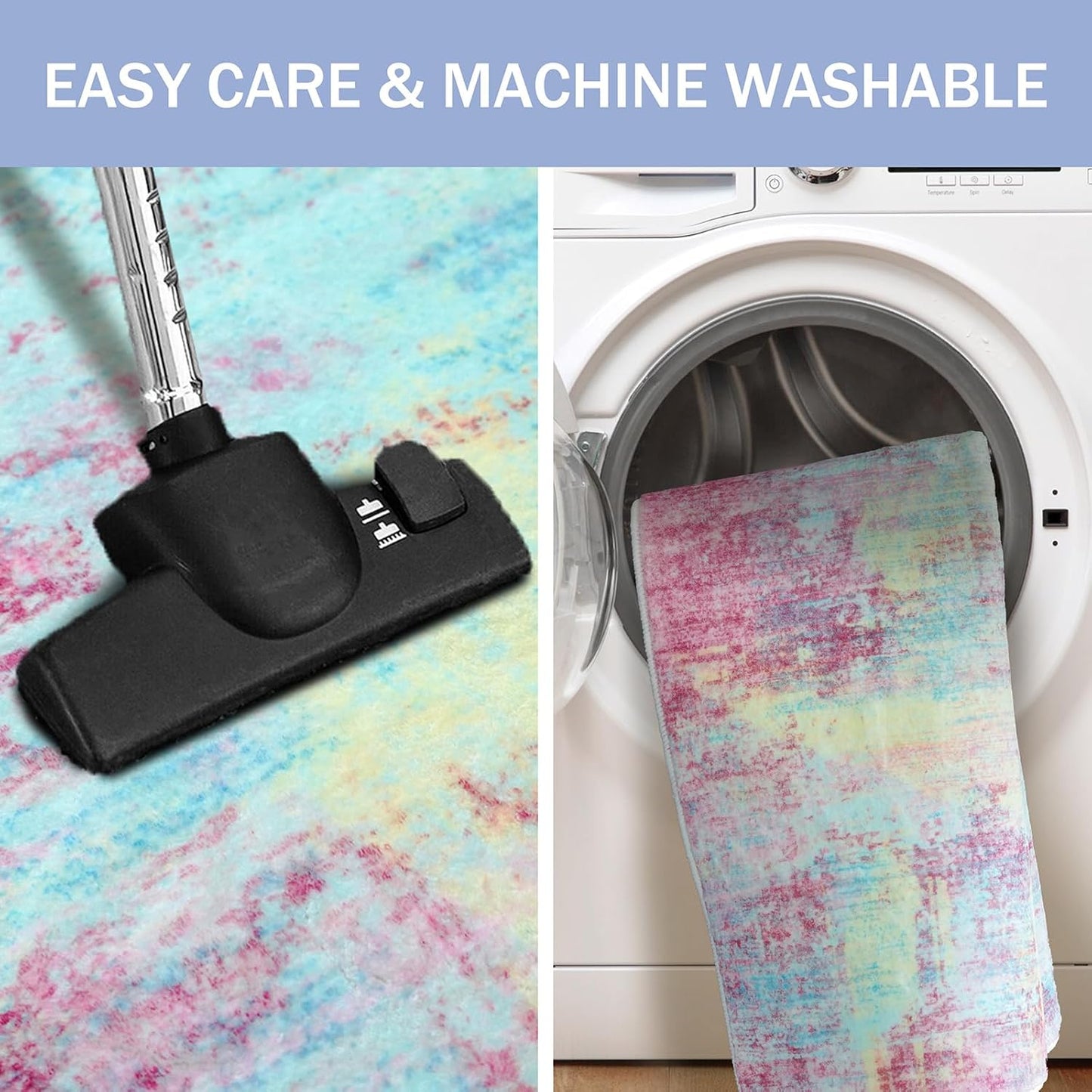 IOHOUZE Abstract Area Rugs 6x9 Ft Washable Rugs for Living Room, Non Slip Dining Room Rug, Printed Faux Wool Rugs for Bedroom, Floor Carpet for Office Nursery Playroom, Pink Teal