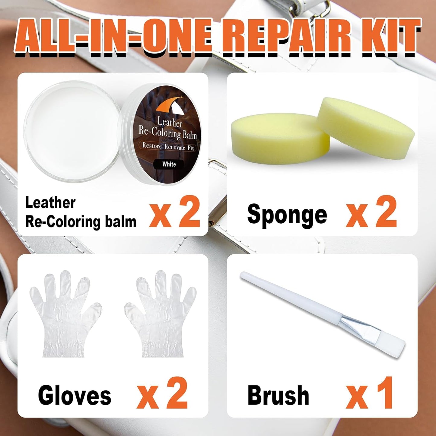 White Leather Repair Kit, White Leather Recoloring Balm, Leather Dye - Restore & Renew Scratch, Faded and Aged Leather & Vinyl Couches, Boots, Car Seats or Leather Furniture…